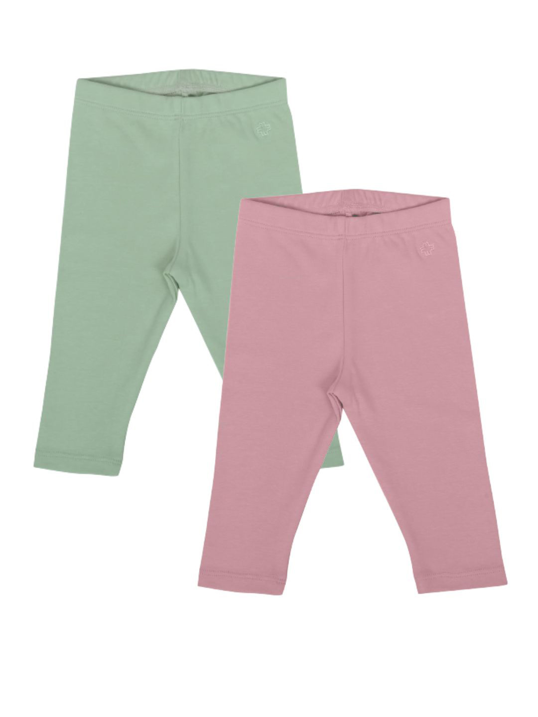 My Milestones Girls Pack Of 2 Peach & Sea Green Solid Pure Cotton Leggings