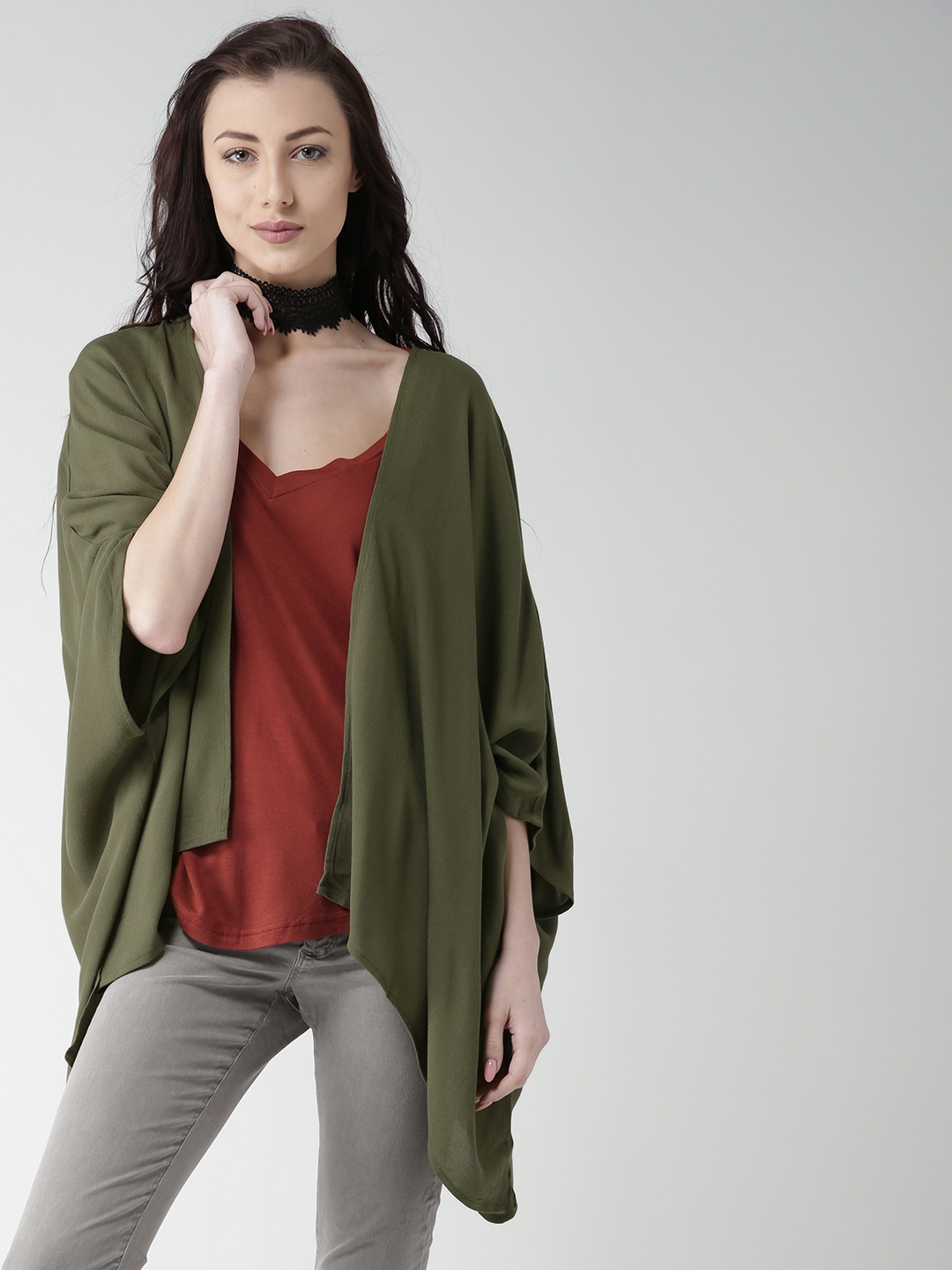 Olive green long shrug top