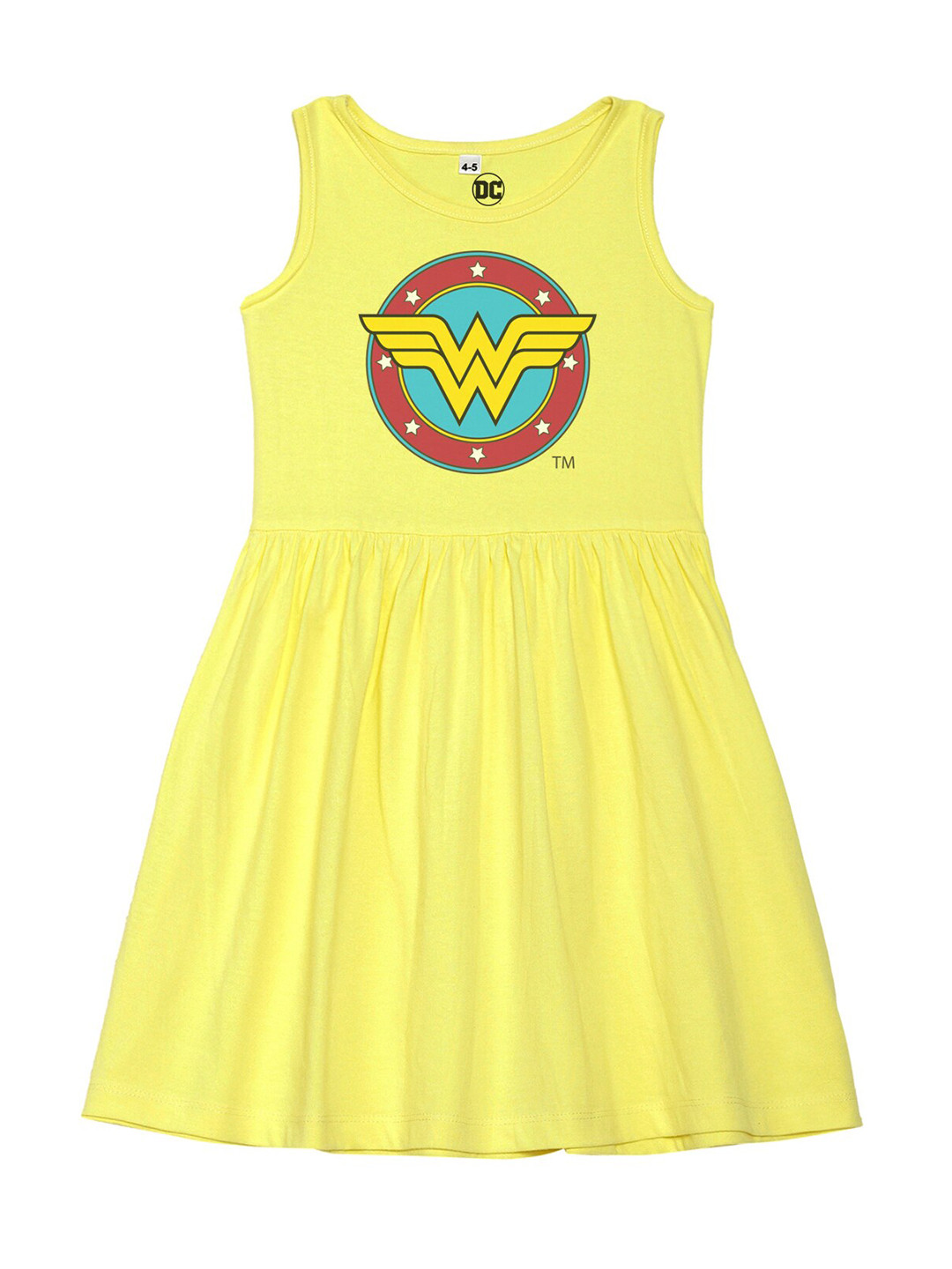 DC by Wear Your Mind Girls Yellow Wonder Woman Printed Pure Cotton Dress