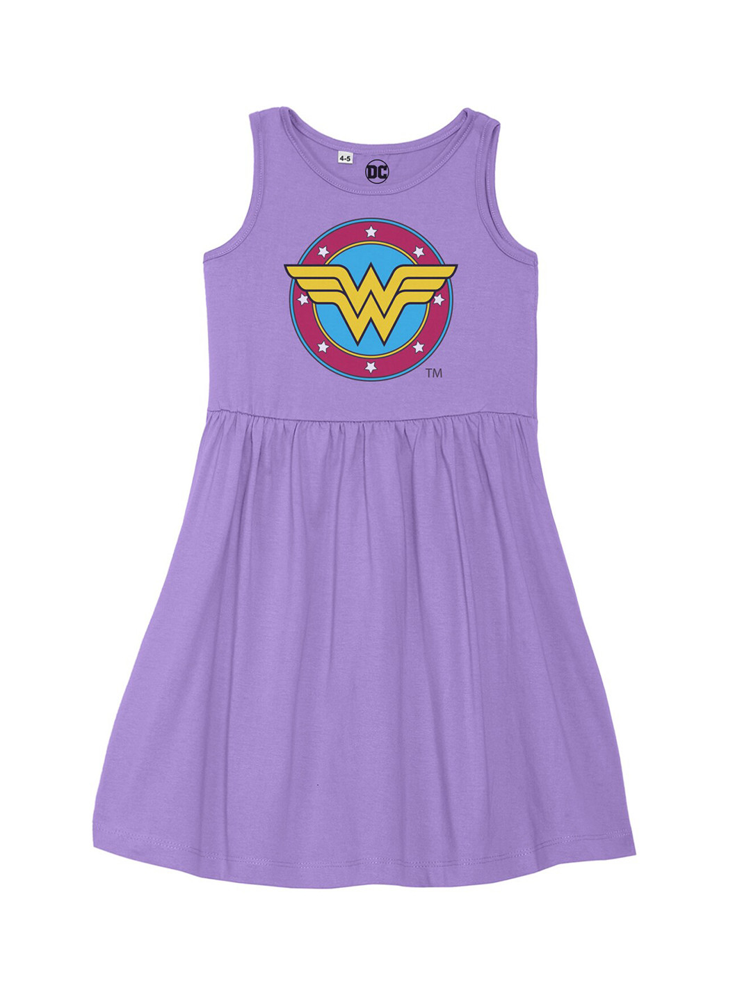 DC by Wear Your Mind Girls Purple Wonder Woman Printed Cotton Dress