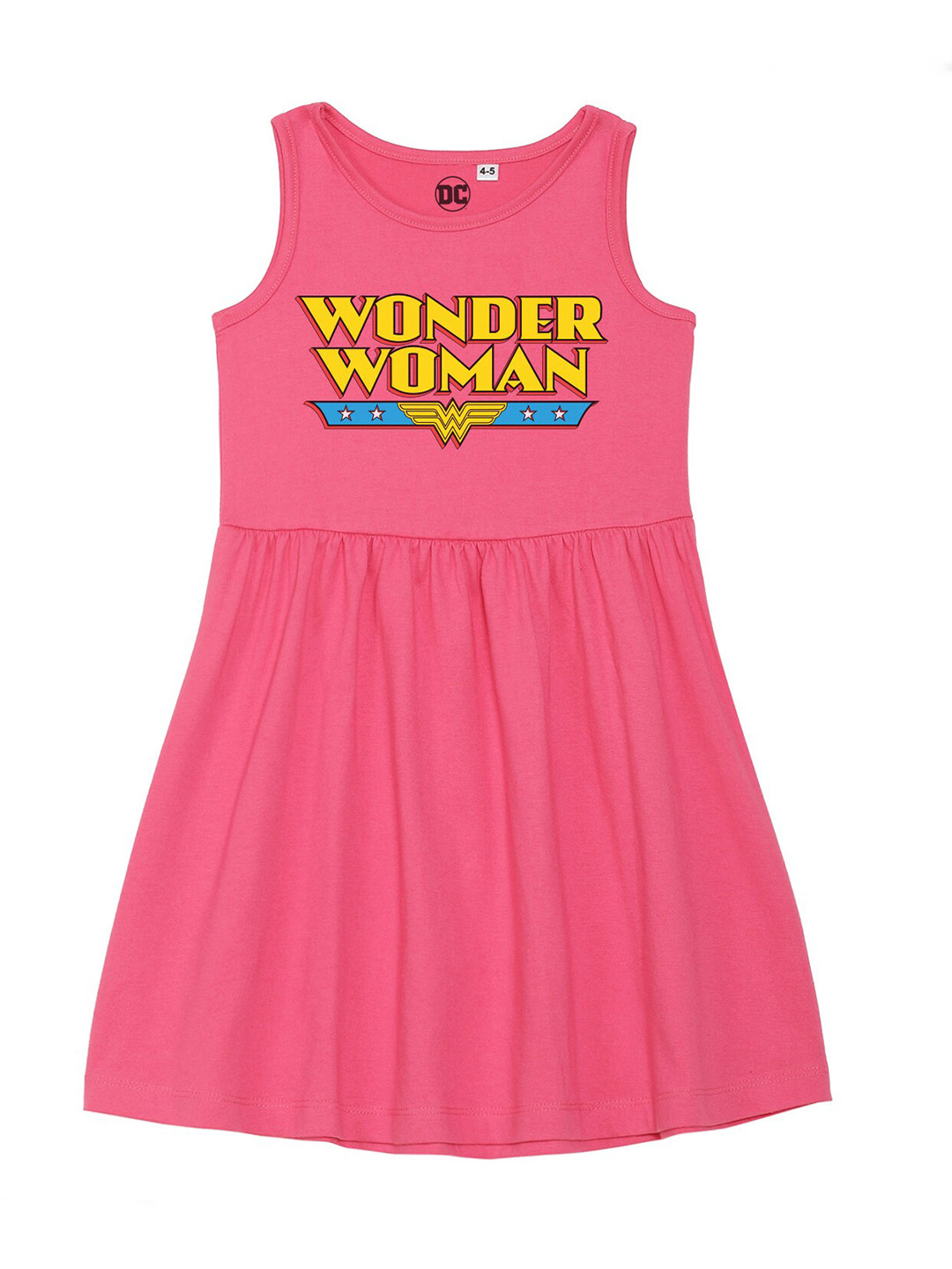 DC by Wear Your Mind Pink & Yellow Printed Fit & Flared Cotton Dress