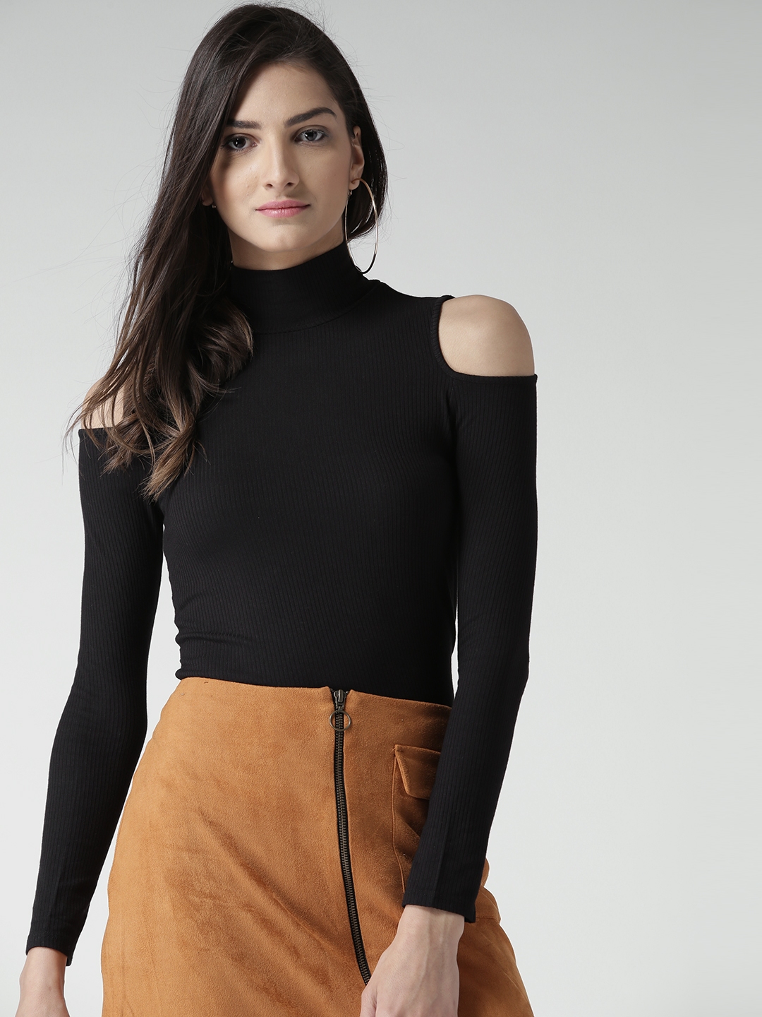 Black high neck cold shop shoulder top