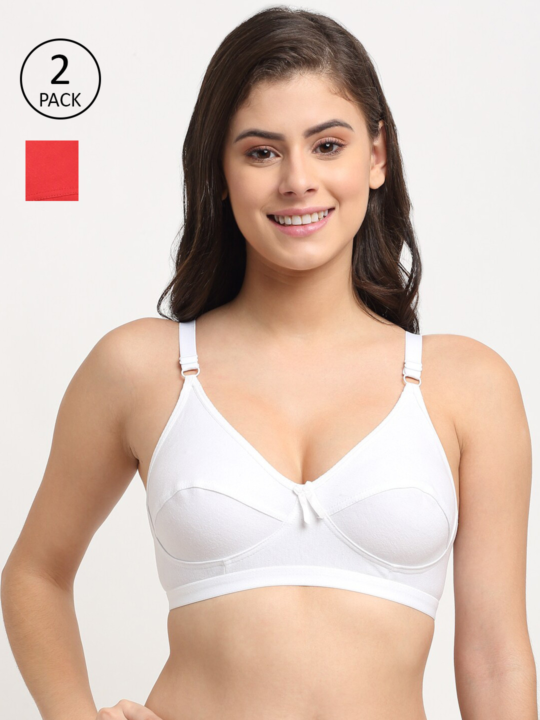 Friskers Pack of 2 Red & White Cotton Bra - Non Padded