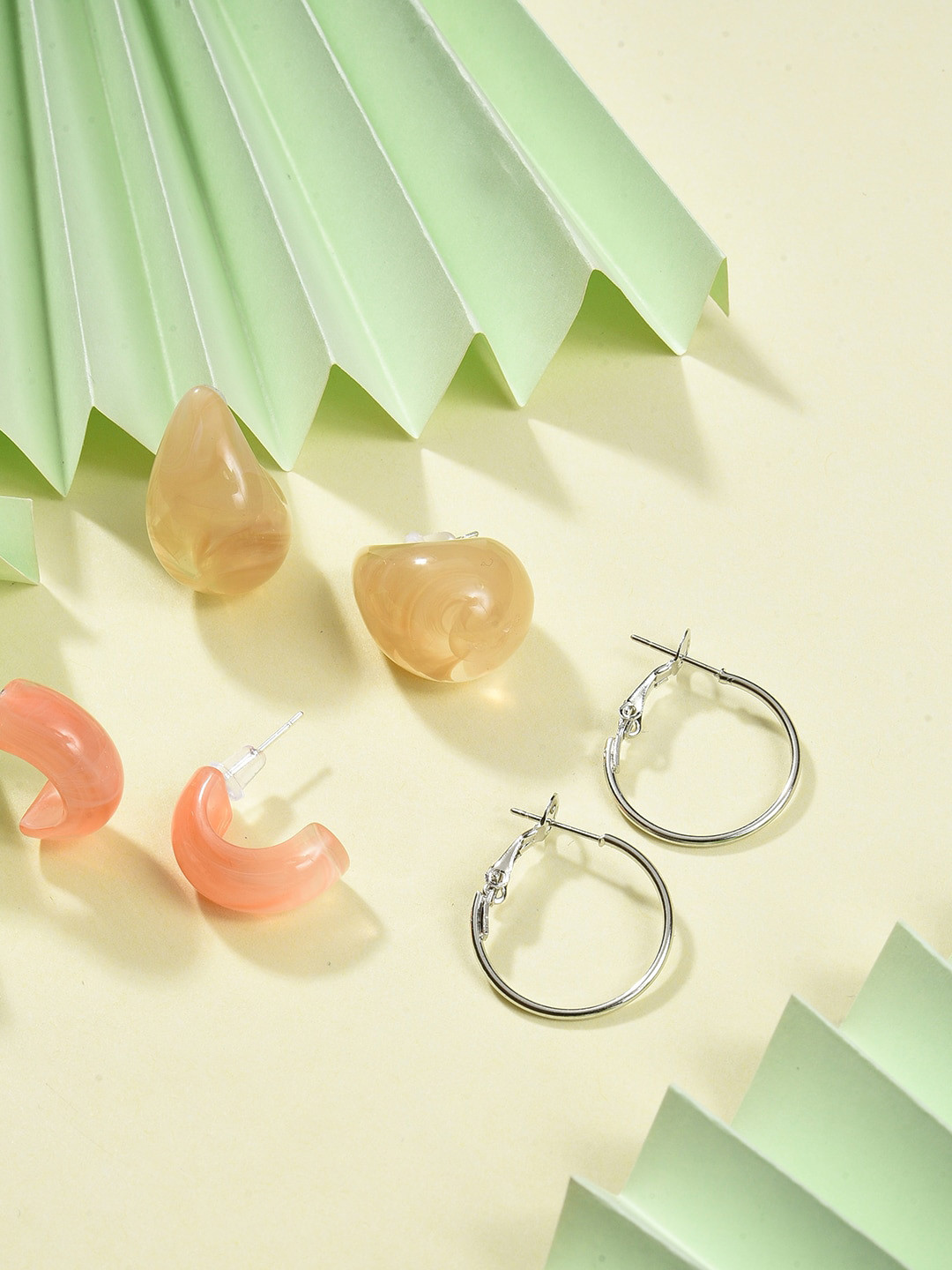 SOHI Orange & Pink Set Of 3 Contemporary Studs Earrings