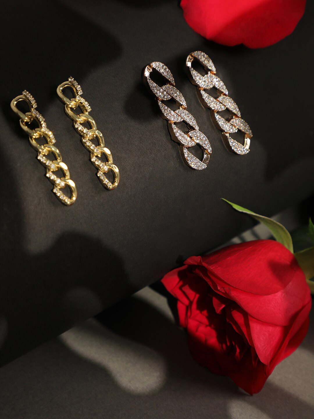 SOHI Gold-Plated & Silver-Toned Contemporary Drop Earrings Pack Of 2