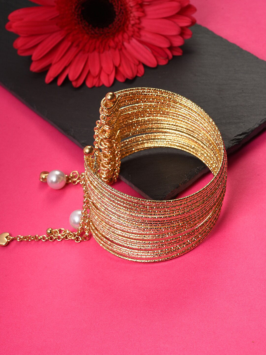 SOHI Women Gold-Toned & White Cuff Bracelet