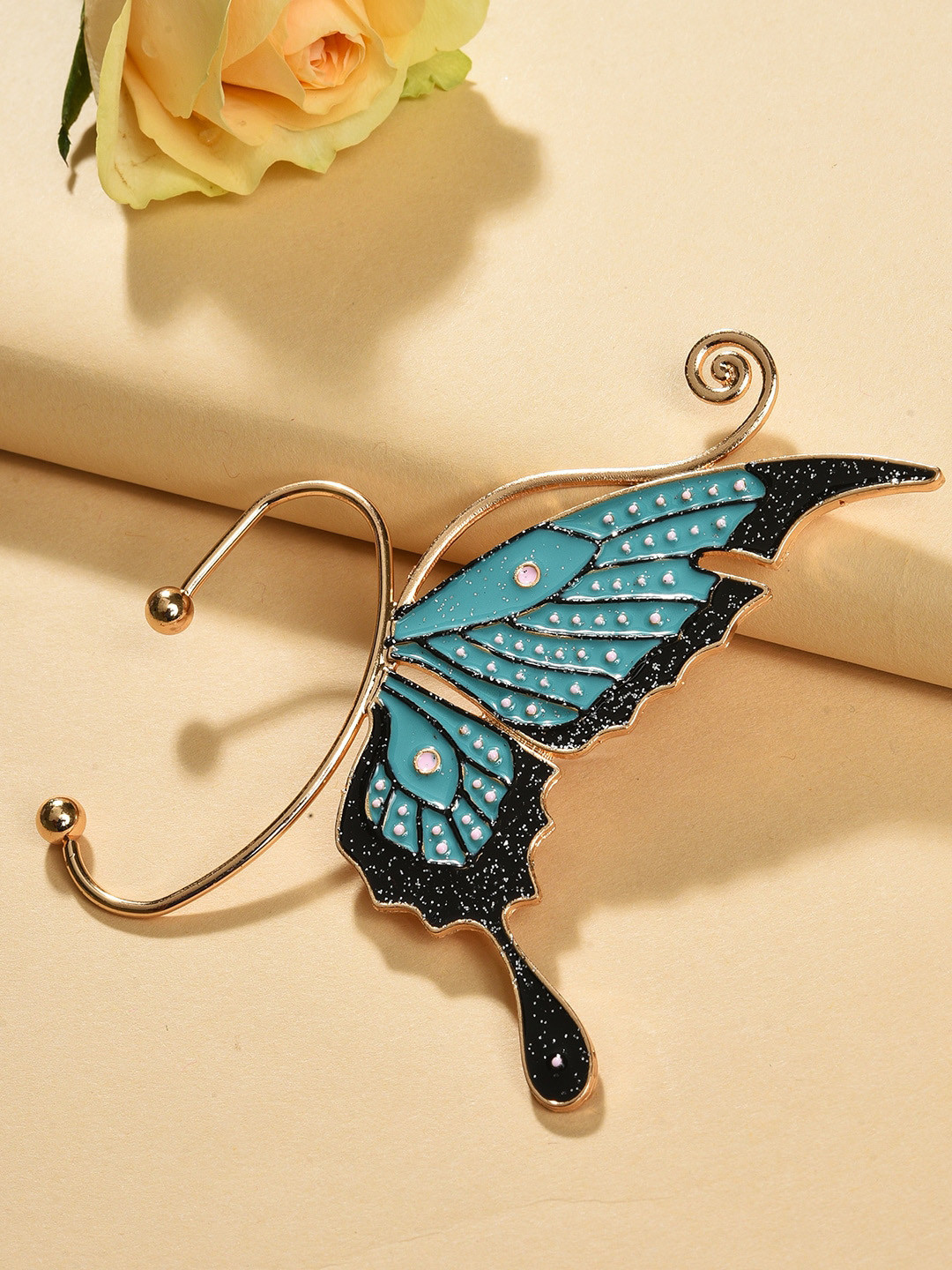 SOHI Gold-Plated & Blue Contemporary Ear Cuff Earrings