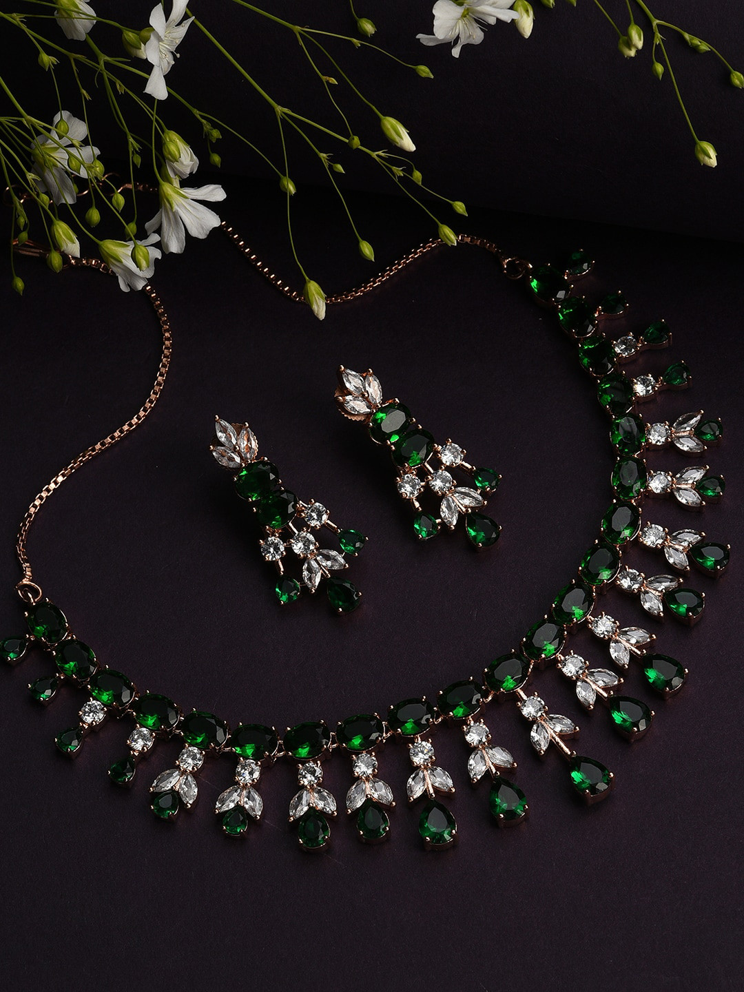 SOHI Gold-Plated Necklace Green Stone Studded Jewellery Set