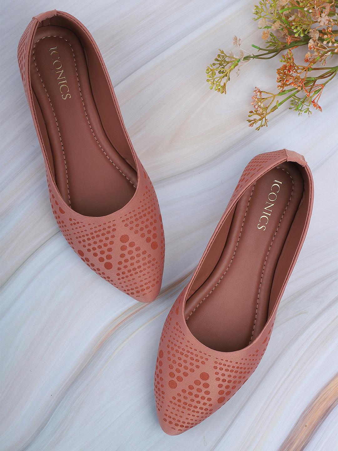 ICONICS Women Pink Printed Ballerinas Flats