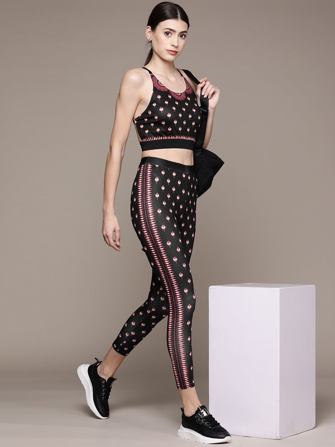 Label Ritu Kumar Women Black & Red Printed Athleisure Track Suit