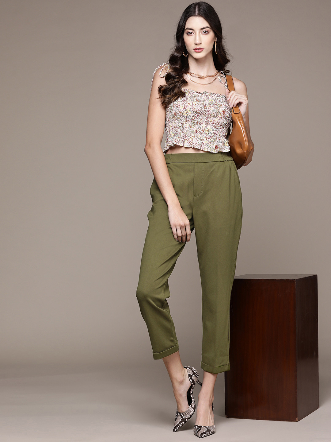 Label Ritu Kumar Women Olive Green Solid Trousers
