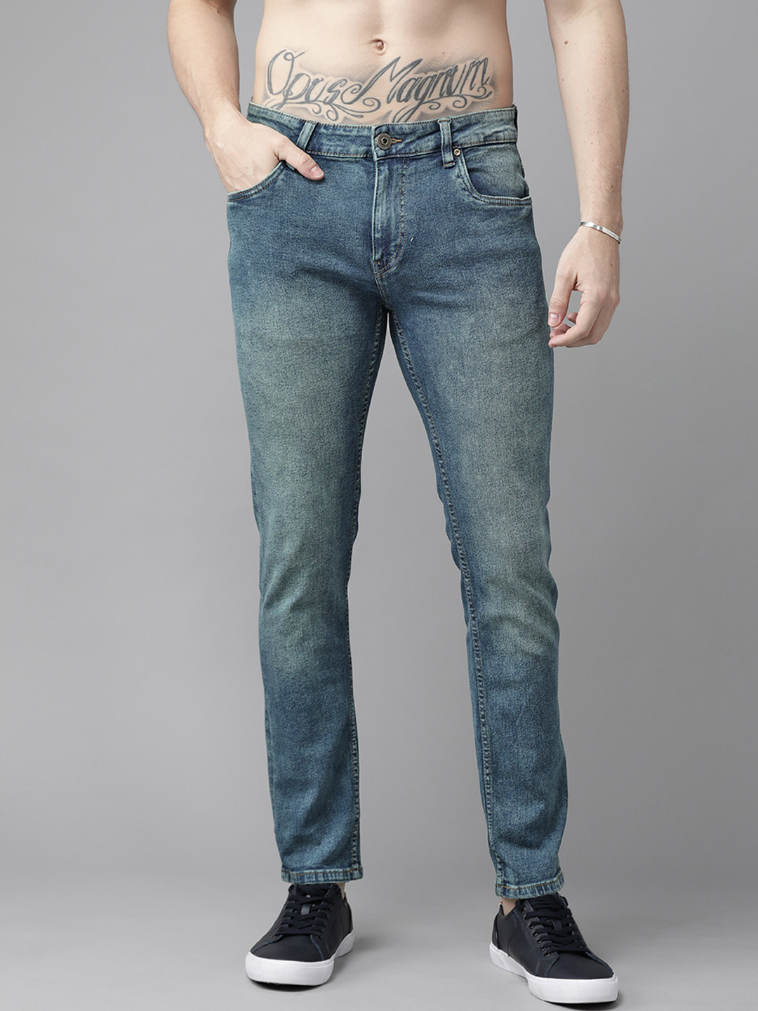 Roadster Men Blue Skinny Fit Heavy Fade Stretchable Jeans