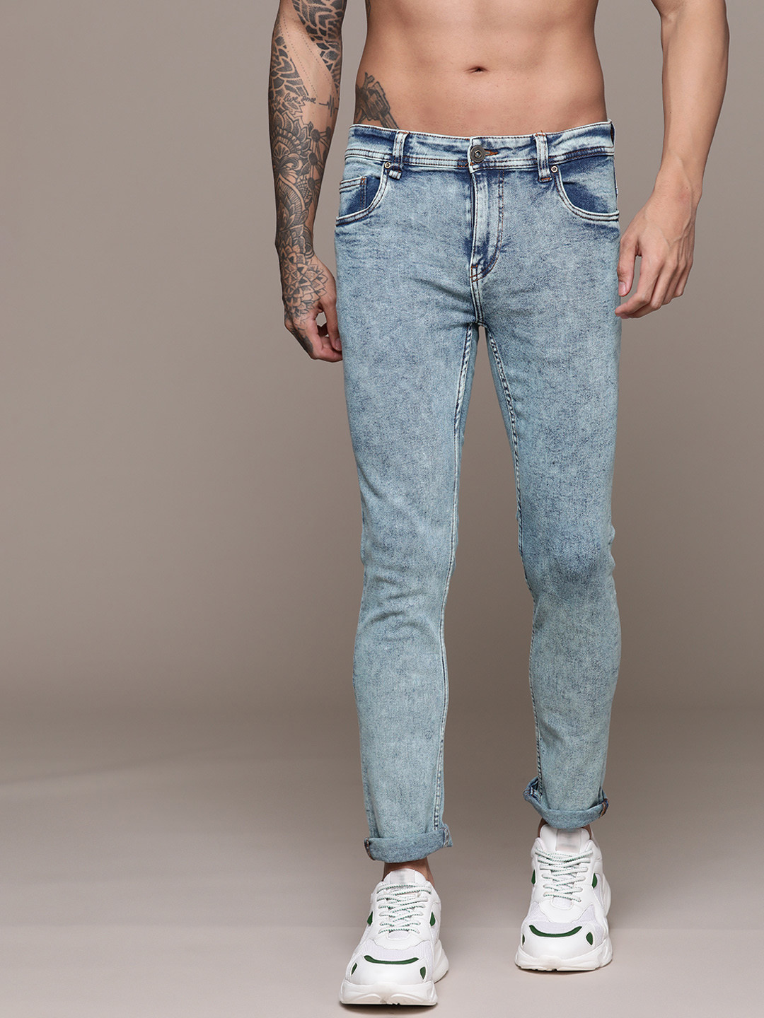 The Roadster Lifestyle Co. Men Skinny Fit Heavy Fade Acid Wash Stretchable Jeans