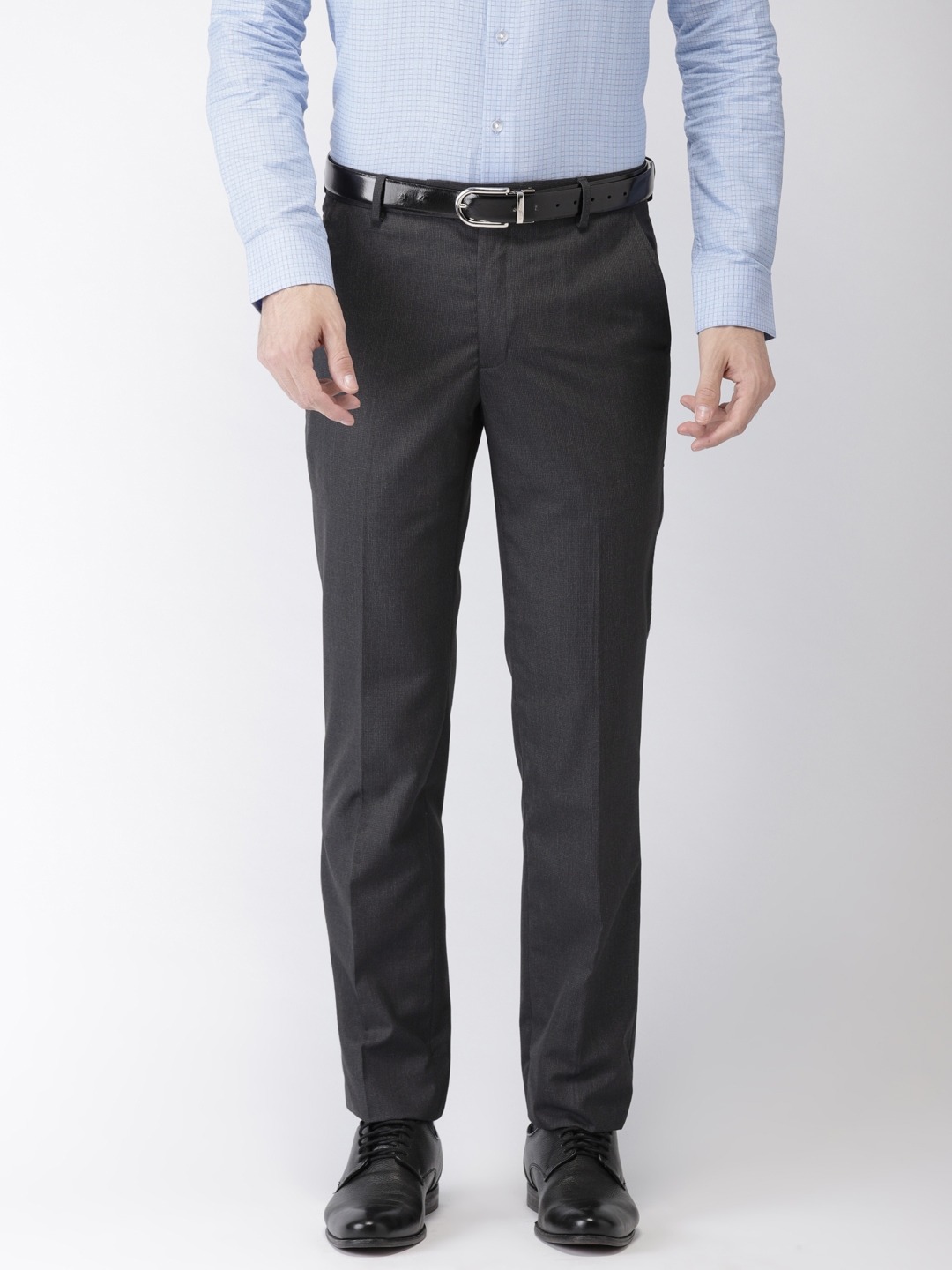 Buy Black Coffee Men Grey Solid Slim Fit Flat Front Trousers  Trousers for  Men 1700313  Myntra