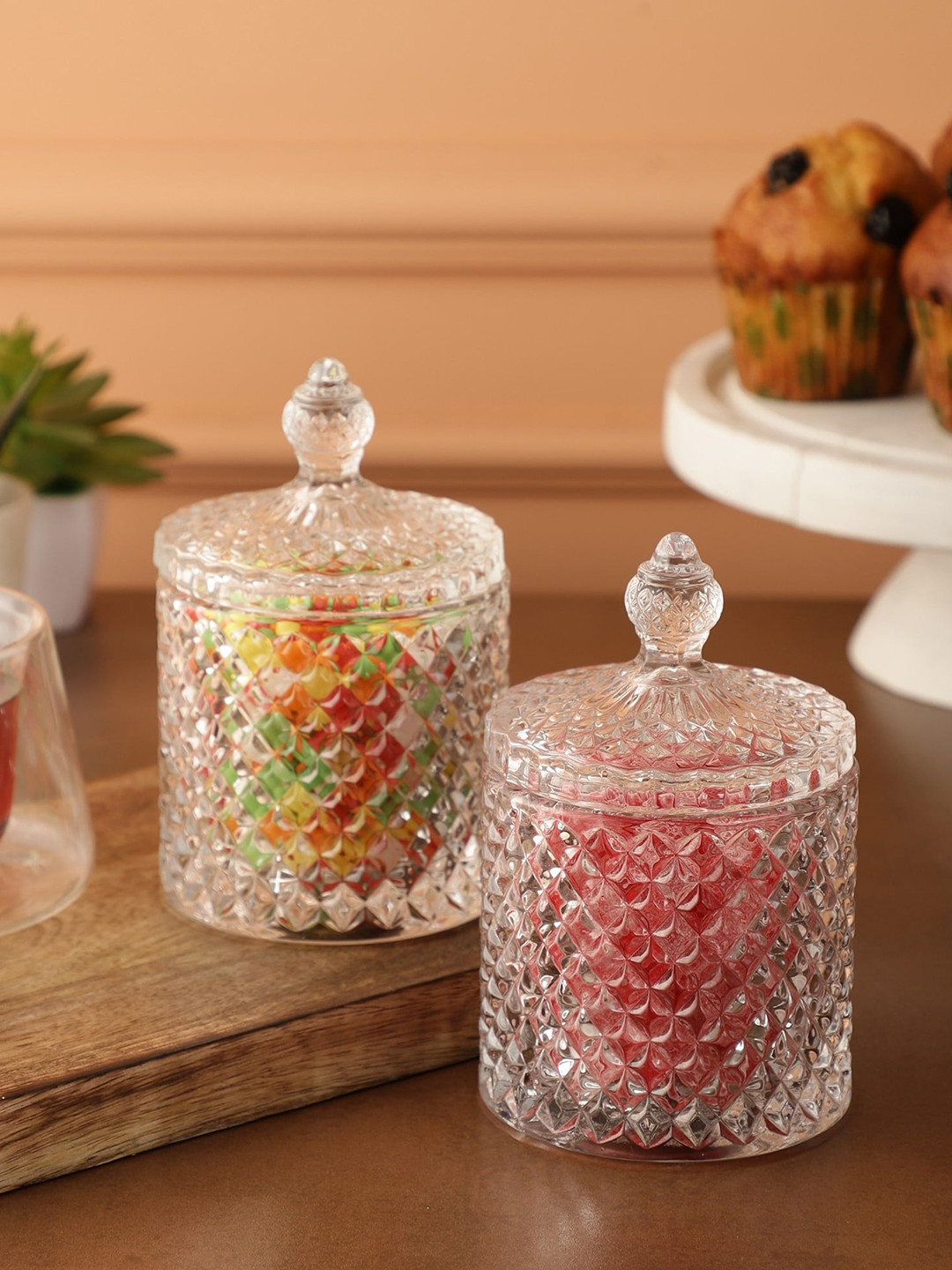 The Decor Mart Transparent Abstract Glass Clip-On Canister