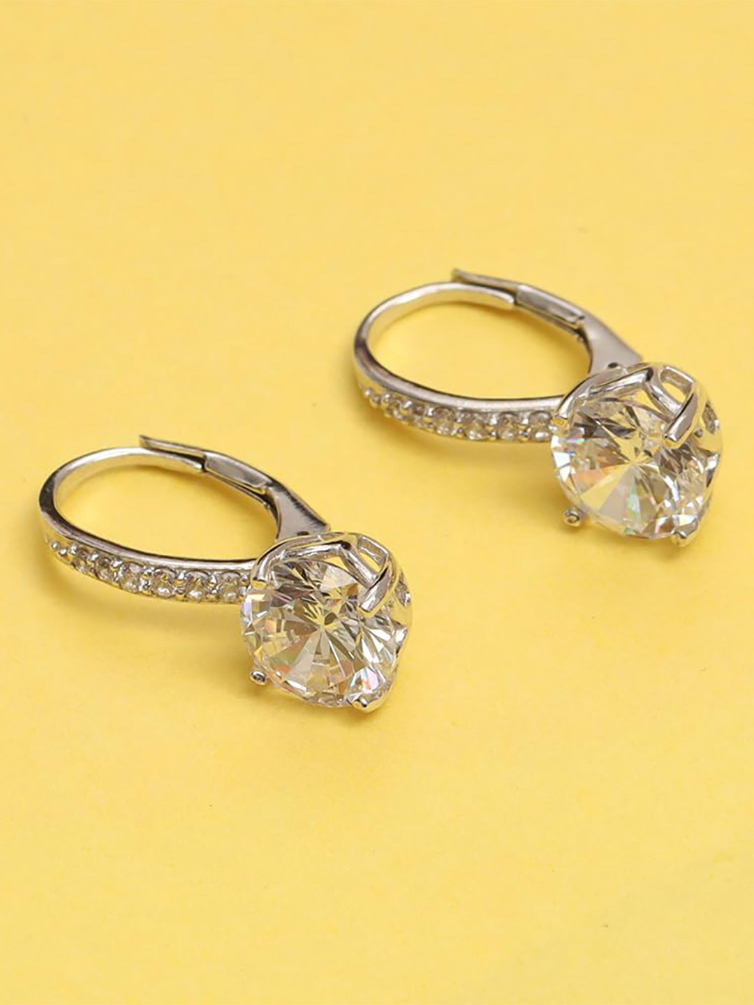 LeCalla Silver-Toned Cubic Zirconia Studded Circular Drop Earrings