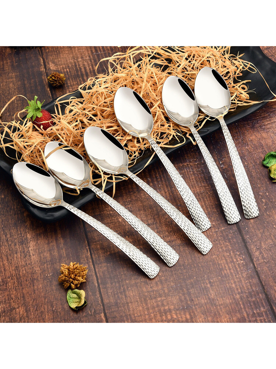 FNS Madrid 6 Pcs Hammer Finish Stainless Steel Baby Spoon