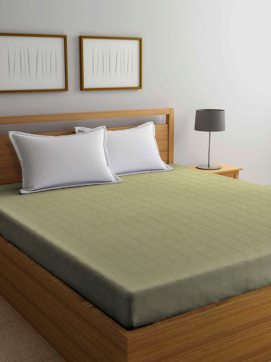 Arrabi Unisex Green Solid King Size Cotton Blend 210 GSM Mattress Protector With Elastic Edges