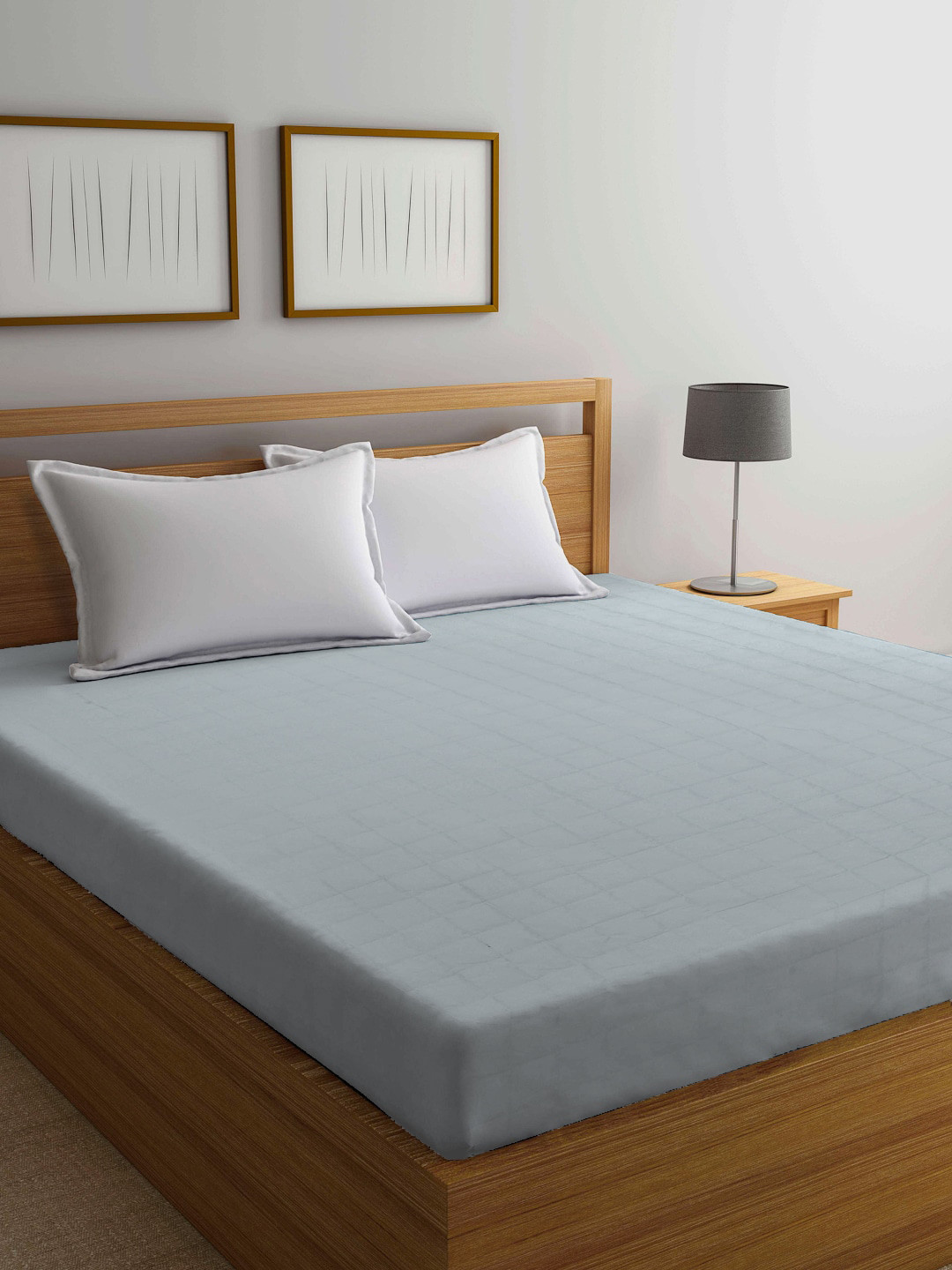 Arrabi Unisex Grey Solid King Size Cotton Blend 210 GSM Mattress Protector With Elastic Edges