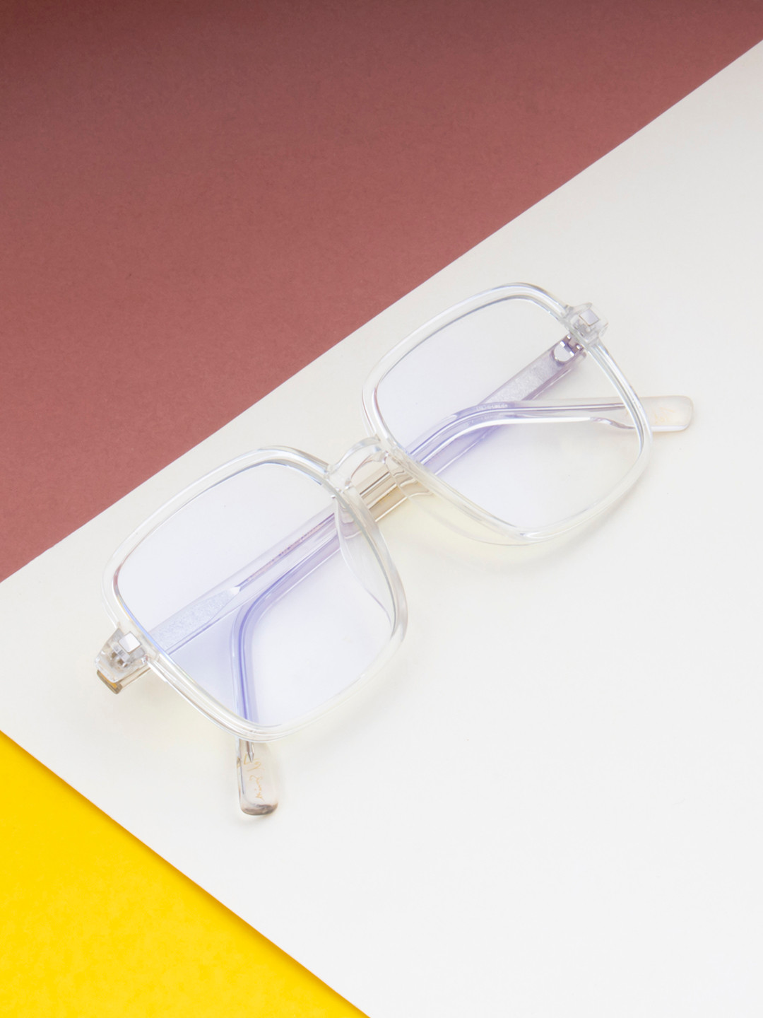 Ted Smith Transparent & Silver Full Rim Square Frames Eyeglasses