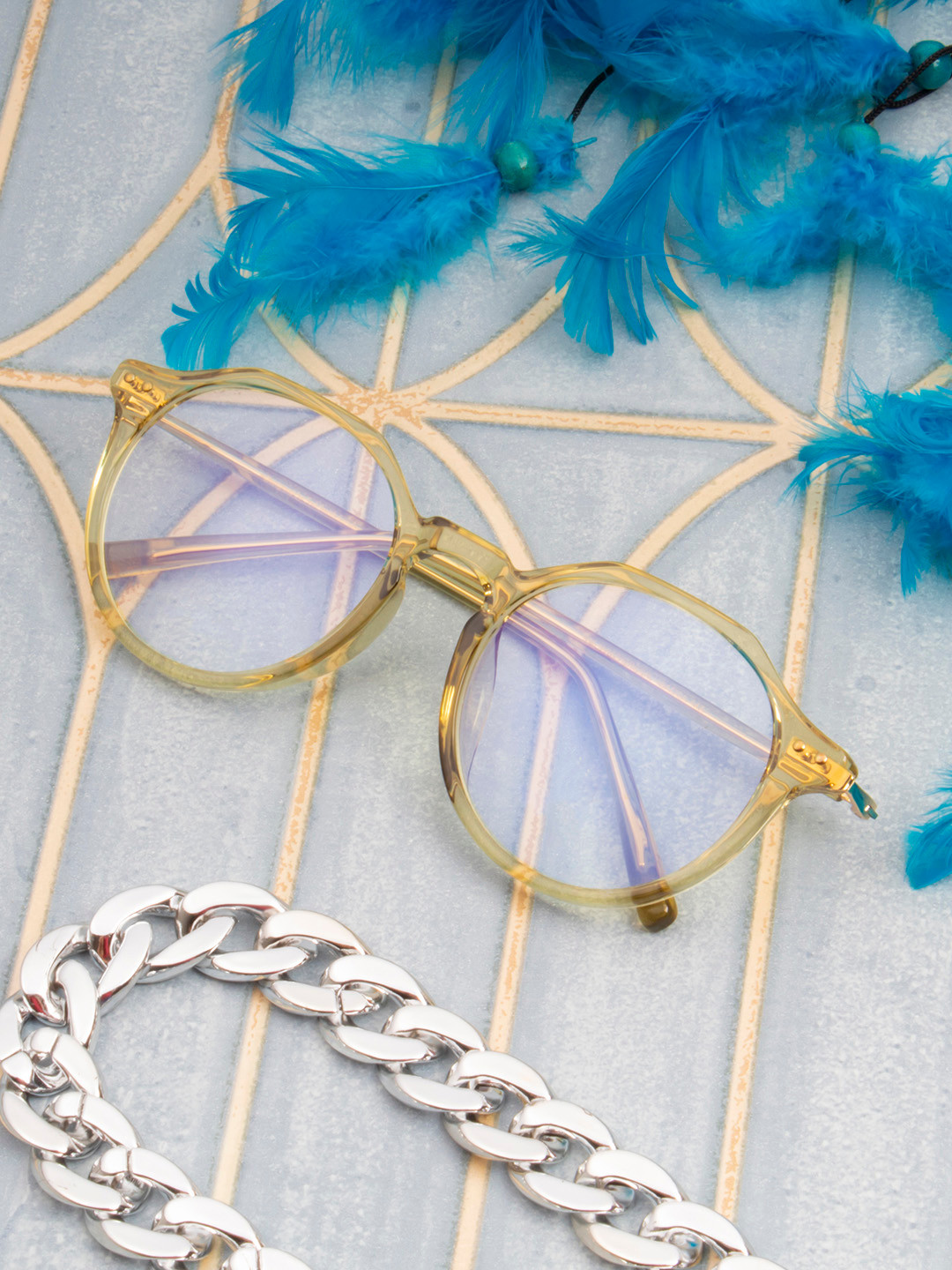 Ted Smith Green & Gold-Toned Full Rim Round Frames Eyeglasses