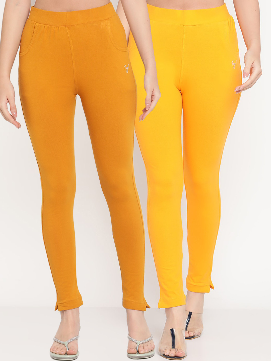 TAG 7 Women Pack of 2 Mustard Yellow Solid Ankle Length Kurti Pants