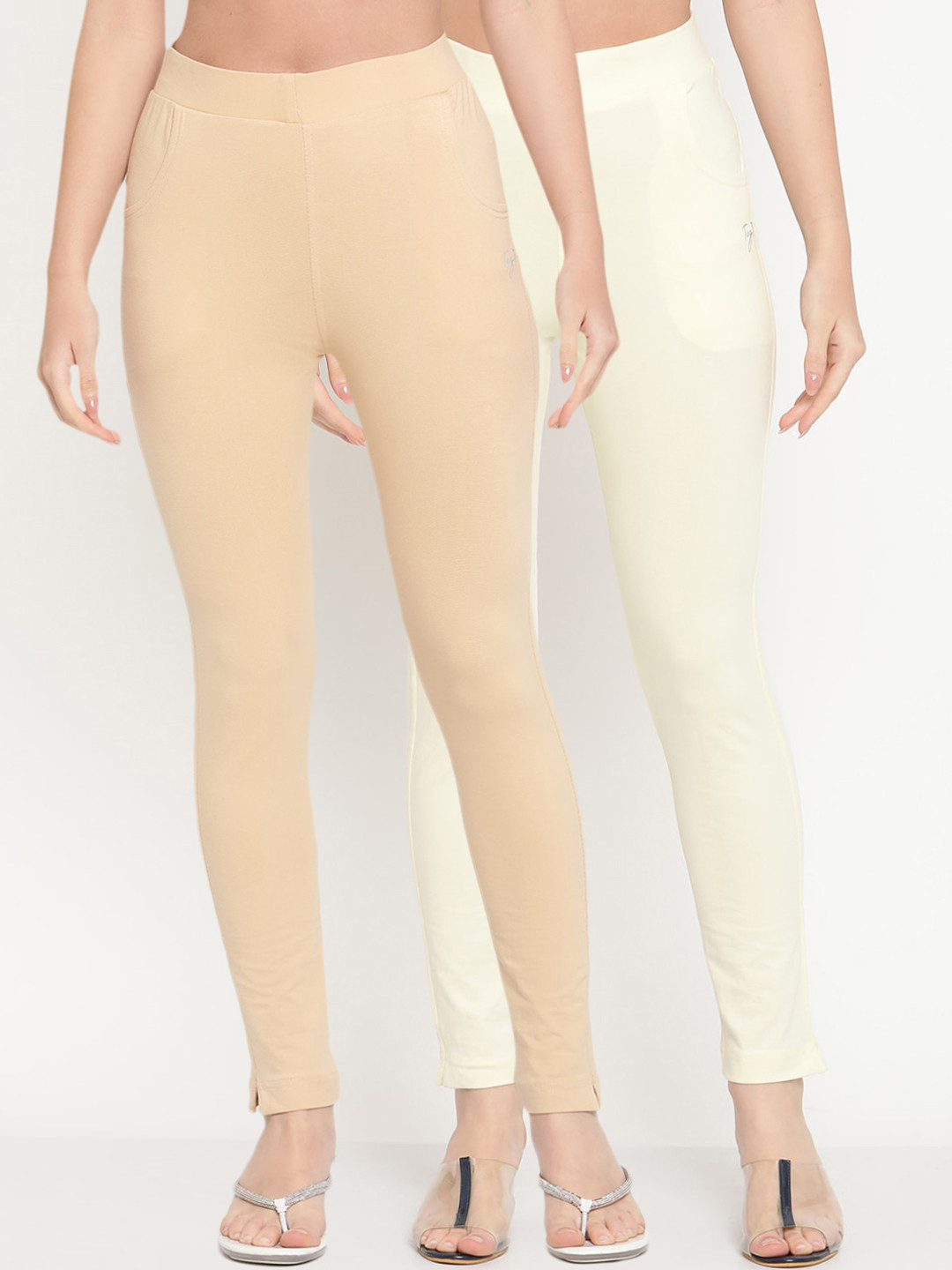 TAG 7 Set Of 2 Cream & Off White Solid Leggings