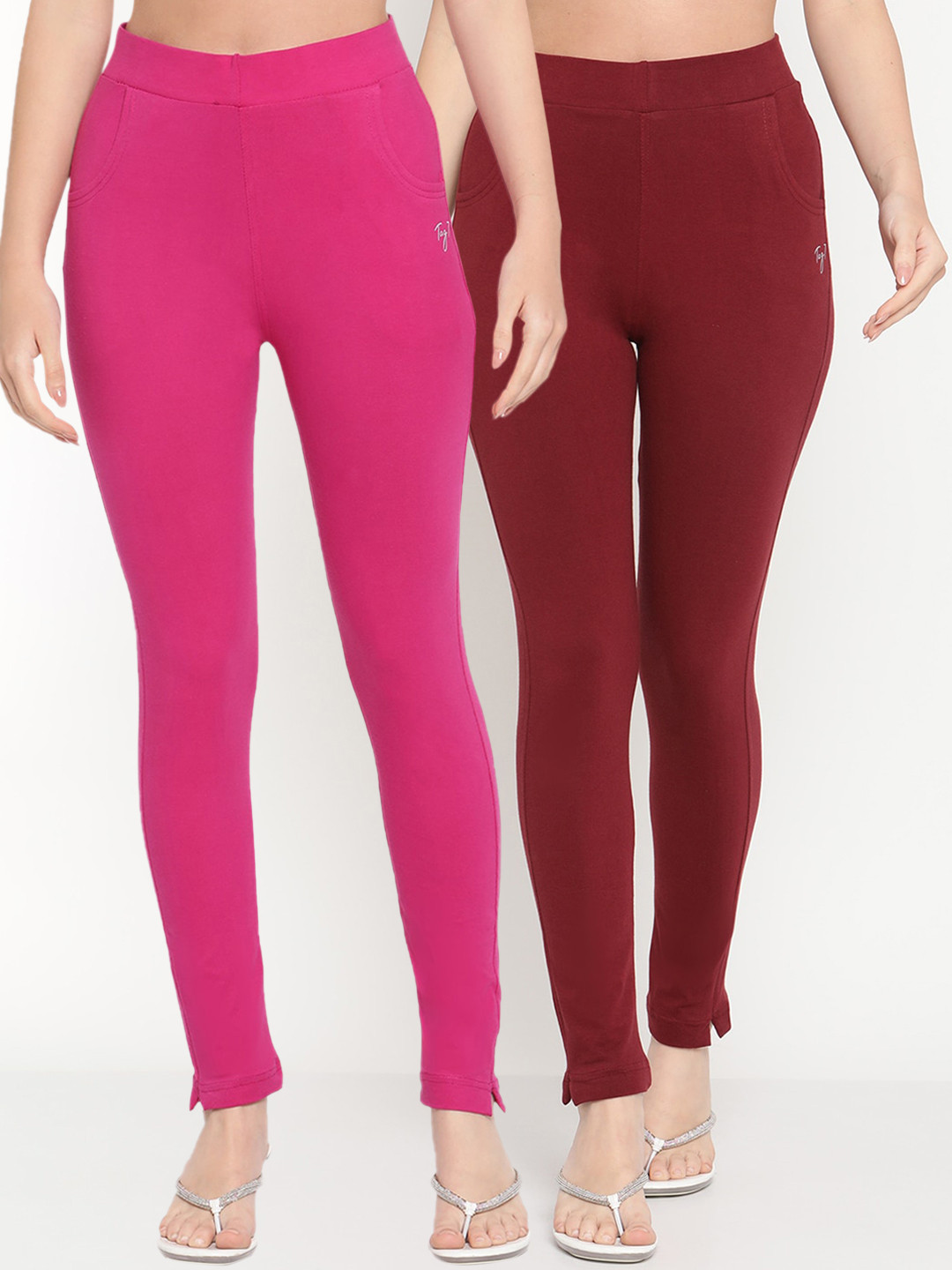 TAG 7 Women Pack of 2 Pink & Maroon Solid Kurti Pants