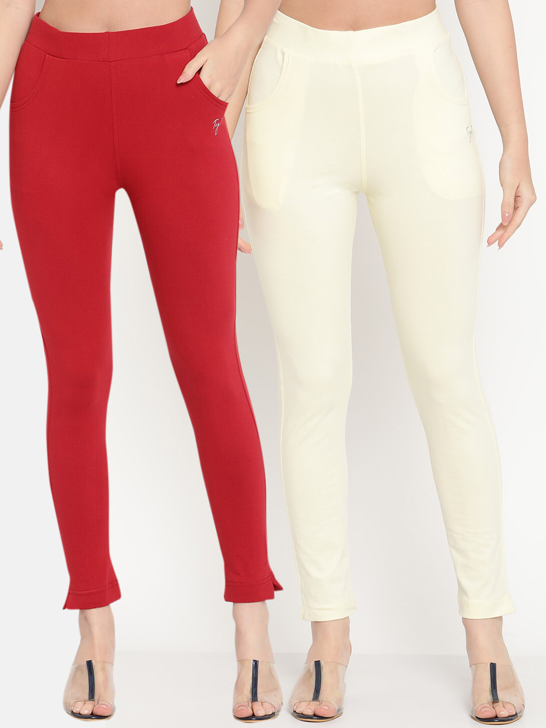 TAG 7 Women Pack of 2 Maroon & Off White Solid Kurti Pants