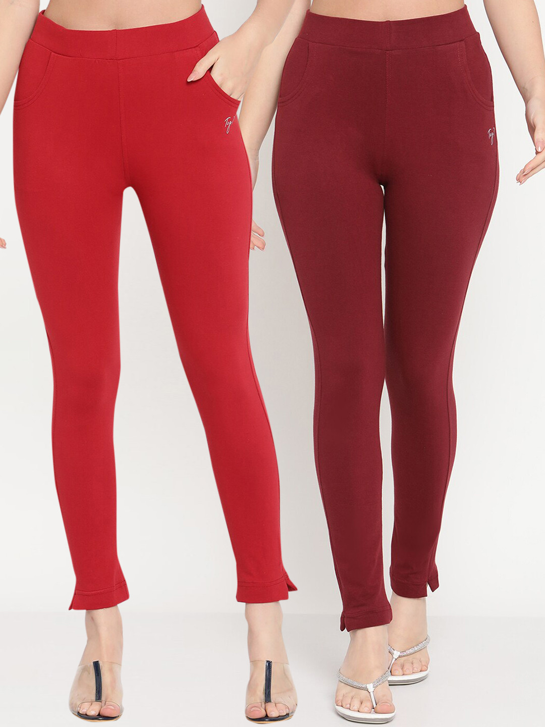 TAG 7 Pack of 2 Maroon & Red Ankle-Length Leggings