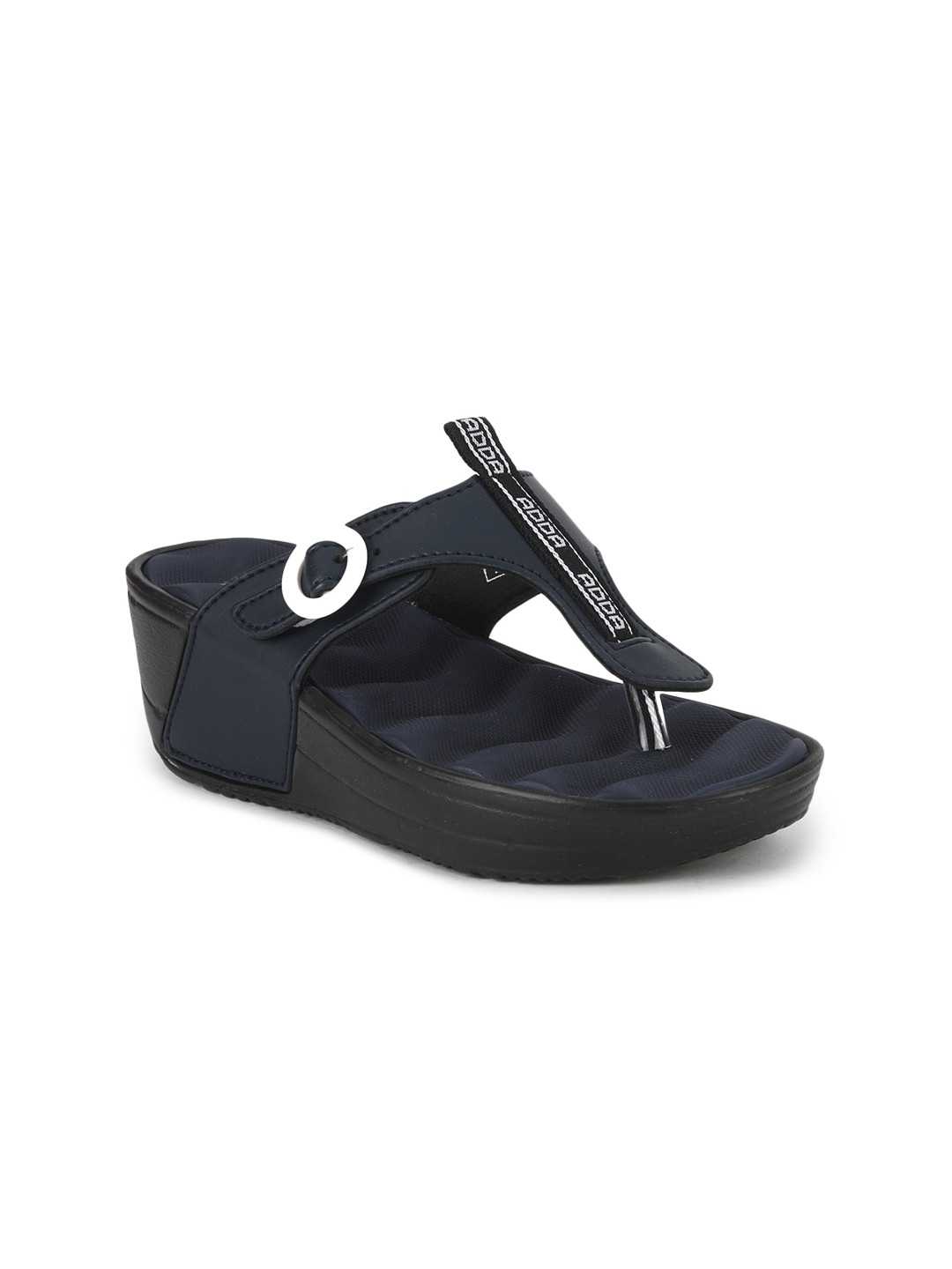 Adda Navy Blue Wedge Heels with Buckles