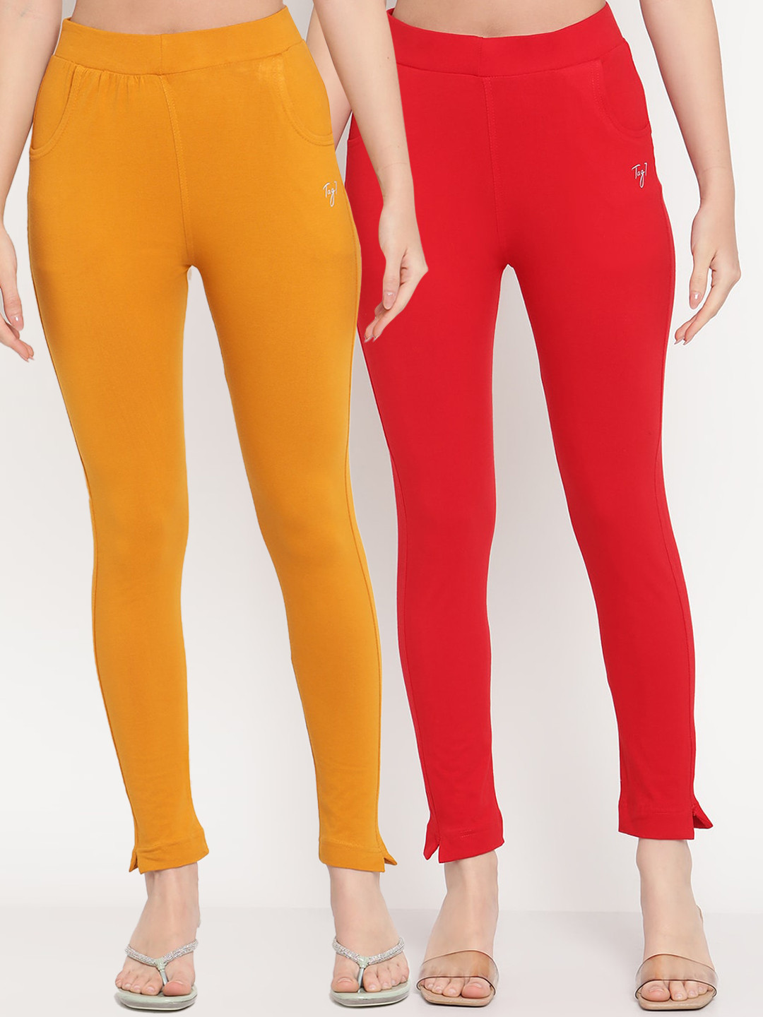 TAG 7 Pack of 2 Red & Mustard Yellow Ankle-Length Leggings
