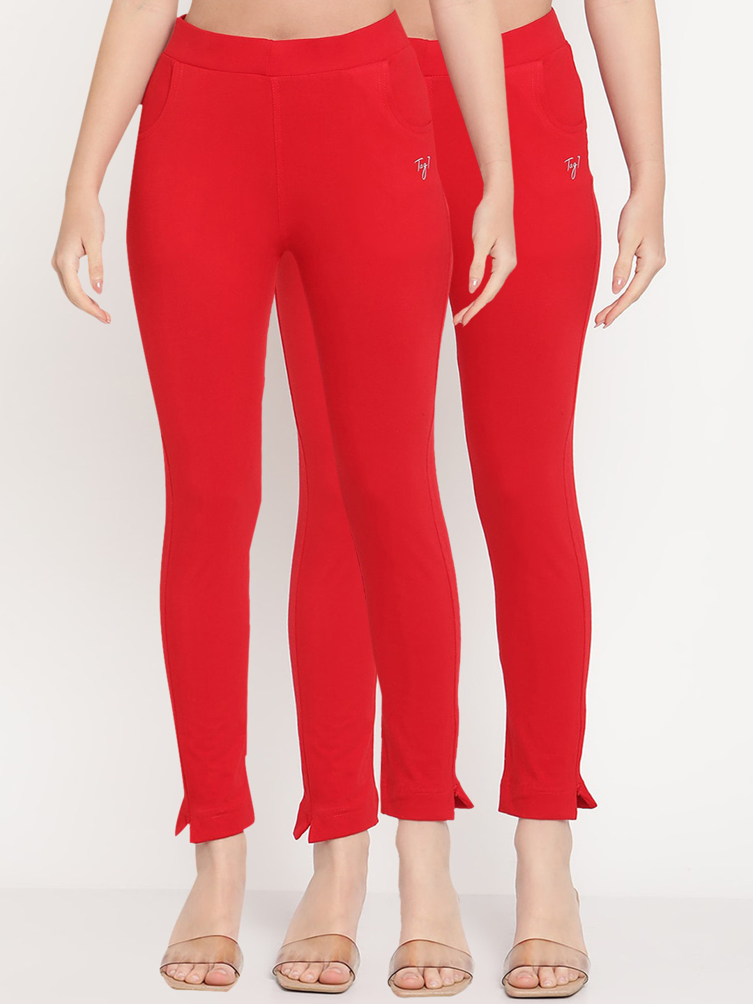 TAG 7 Women Pack of 2 Red Solid Kurti Pants