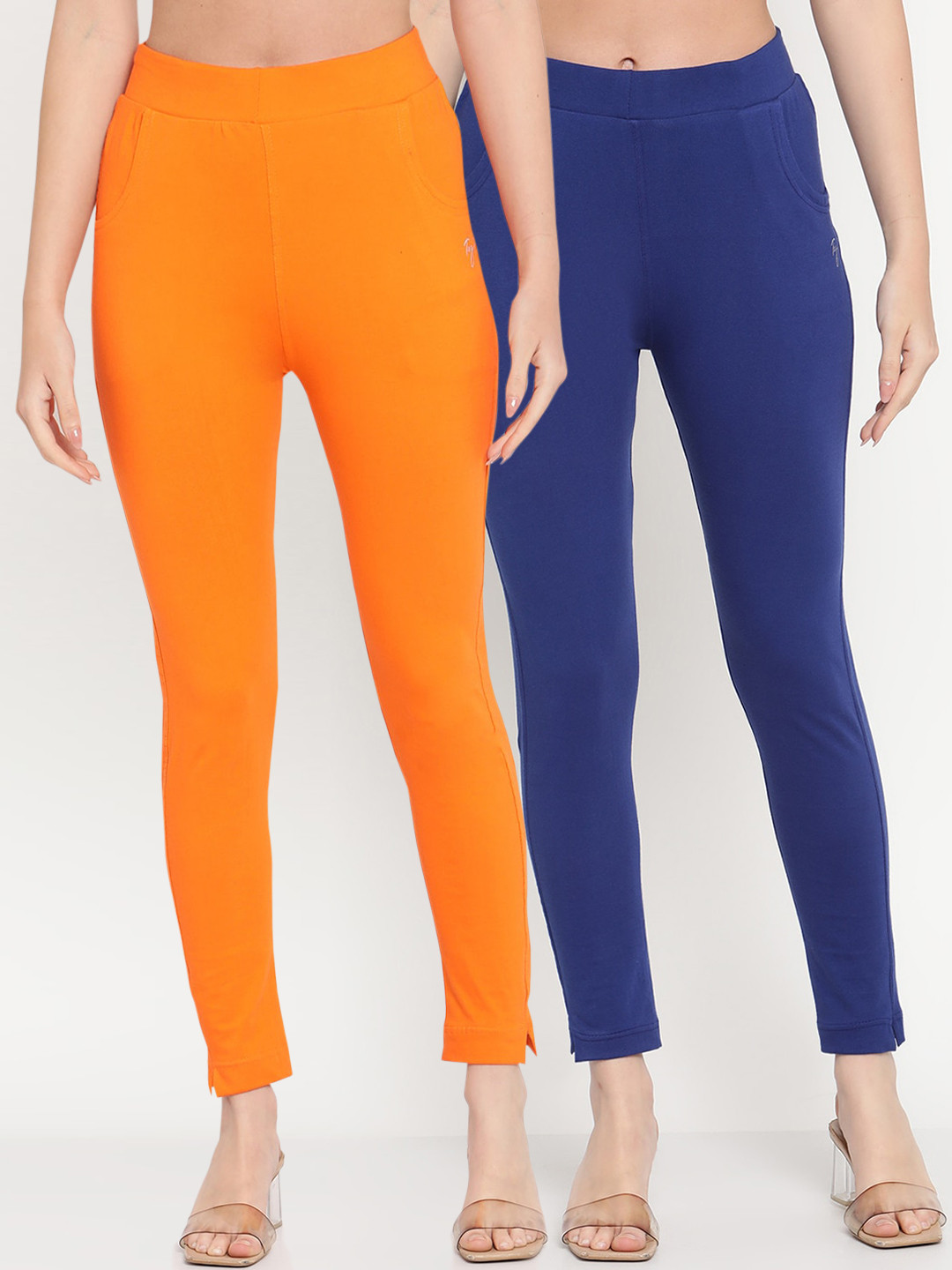 TAG 7 Women Pack of 2 Orange & Blue Solid Kurti Pants
