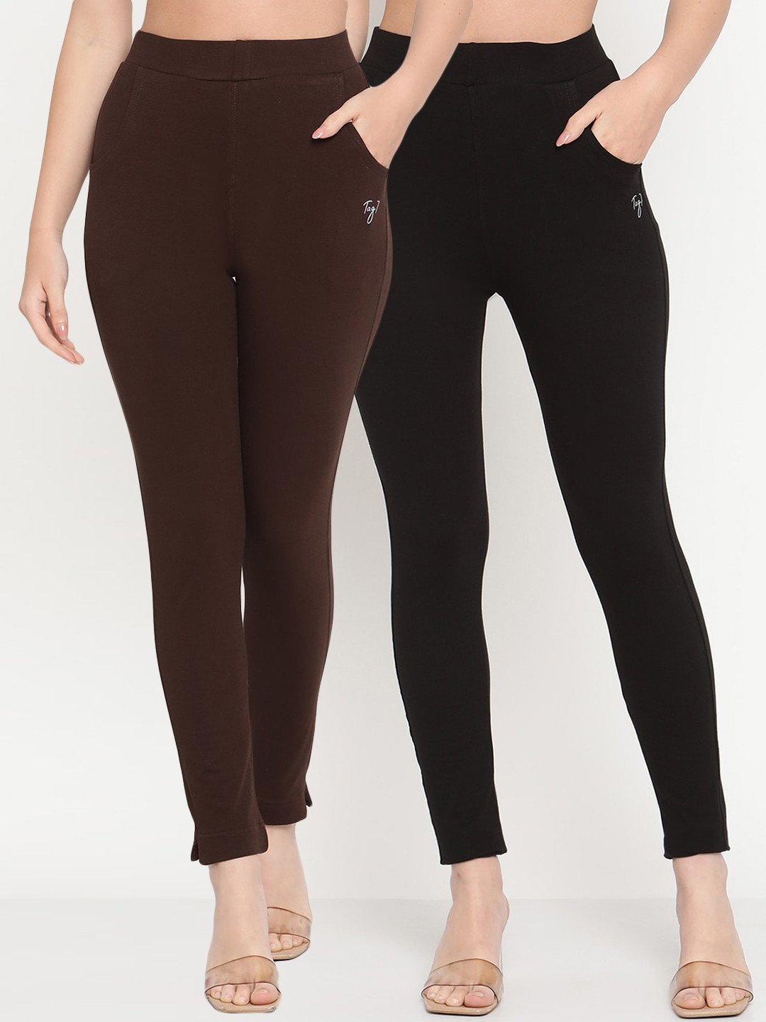 TAG 7 Women Pack of 2 Brown & Black Solid Kurti Pants