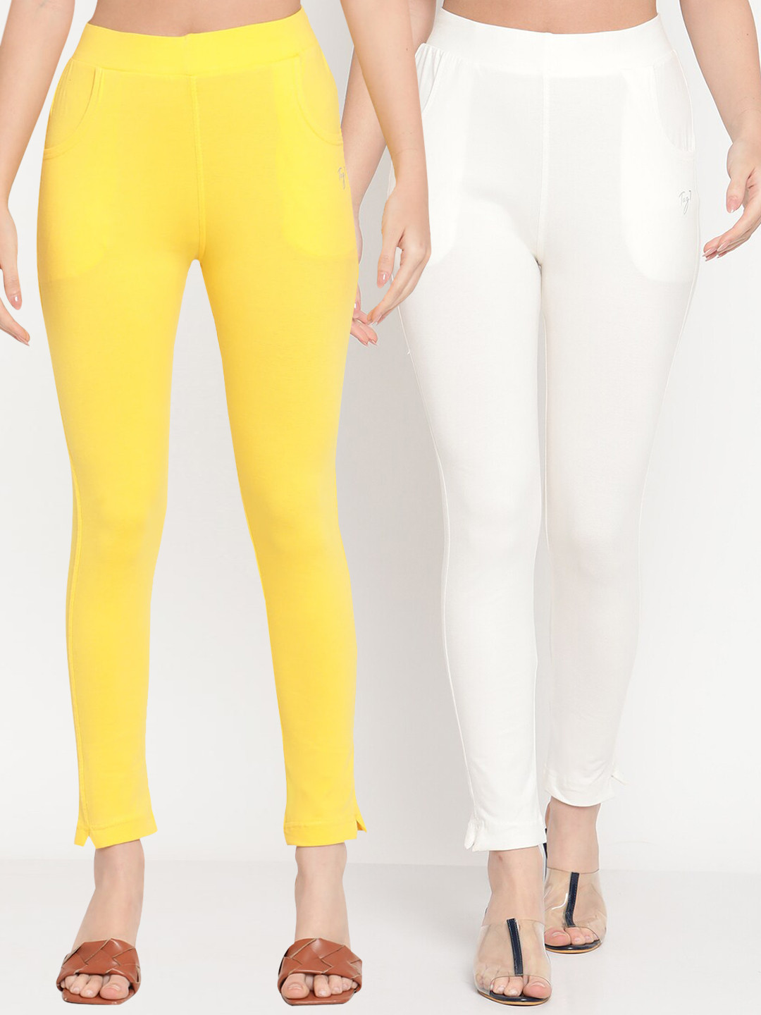 TAG 7 Pack of 2 Off-White & Yellow Ankle-Length Leggings