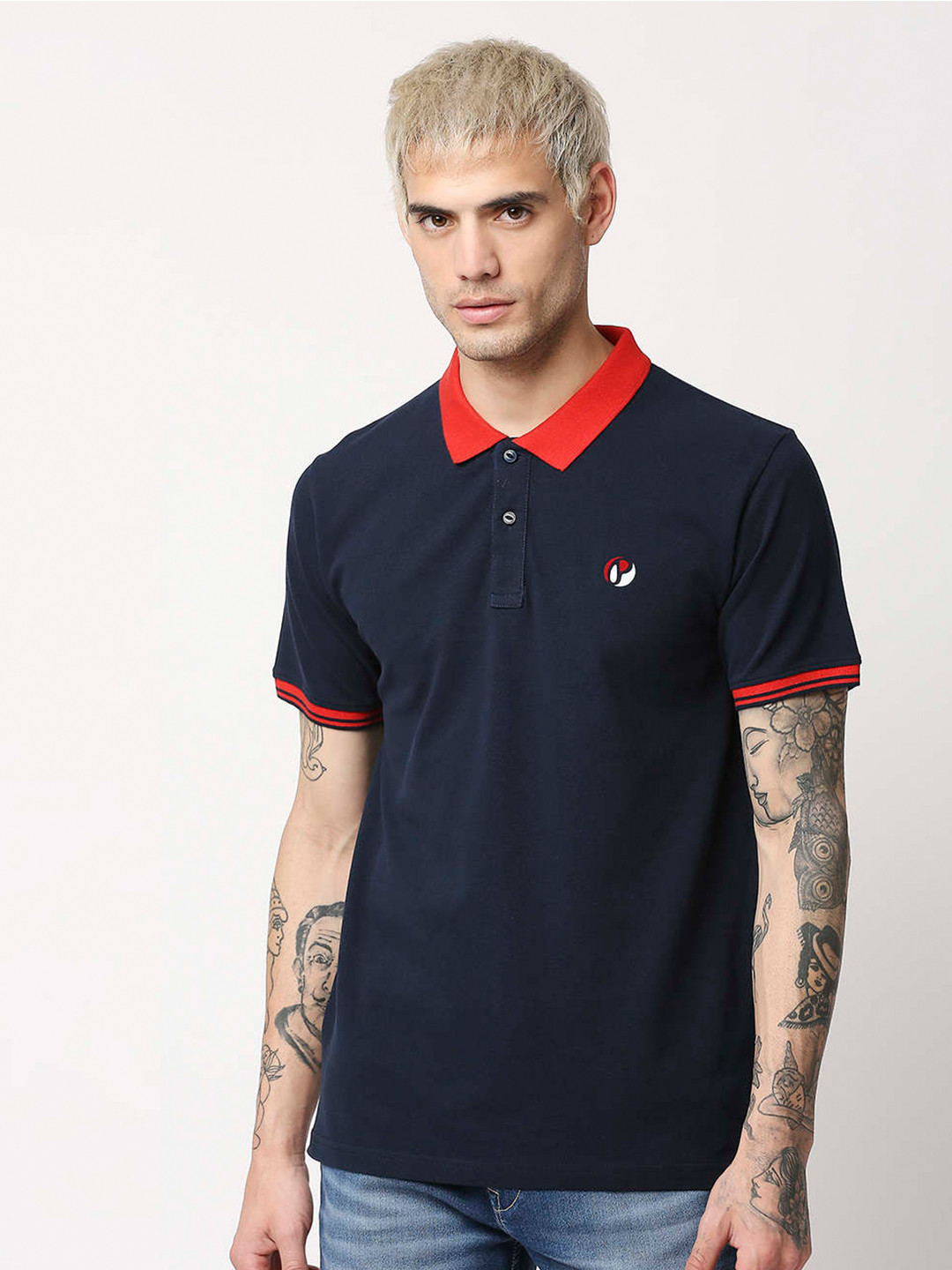 Pepe Jeans Men Blue Polo Collar Cotton T-shirt