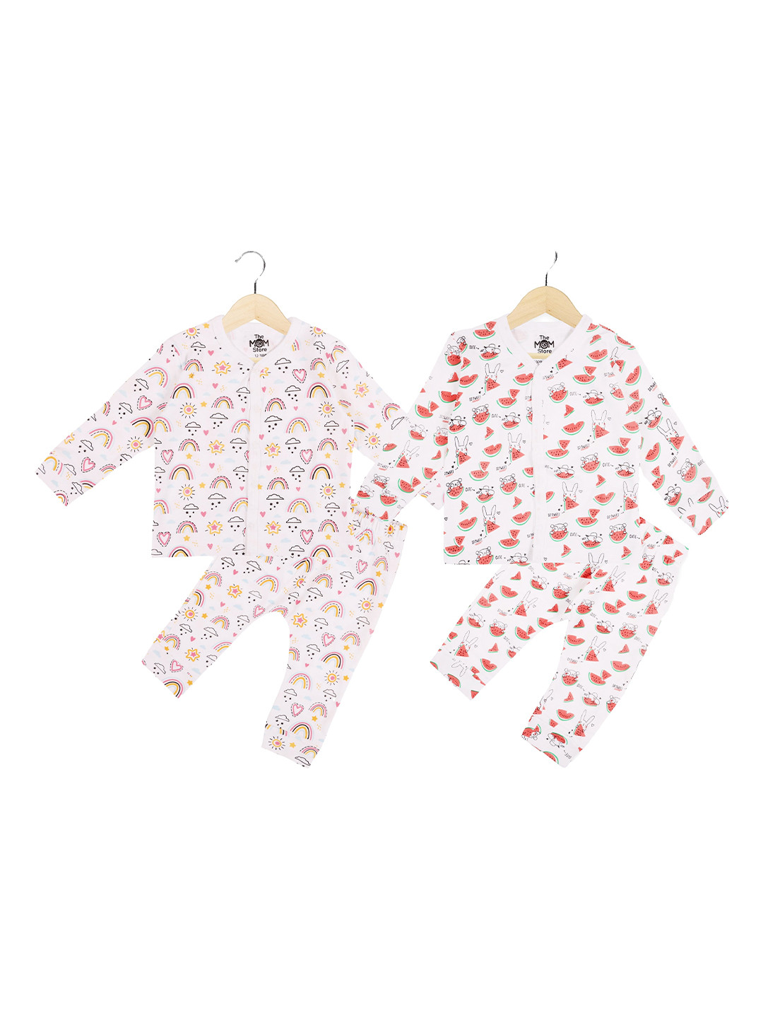 The Mom Store Kids White & Pink Cotton Printed Top with Pyjamas Pack Of 4