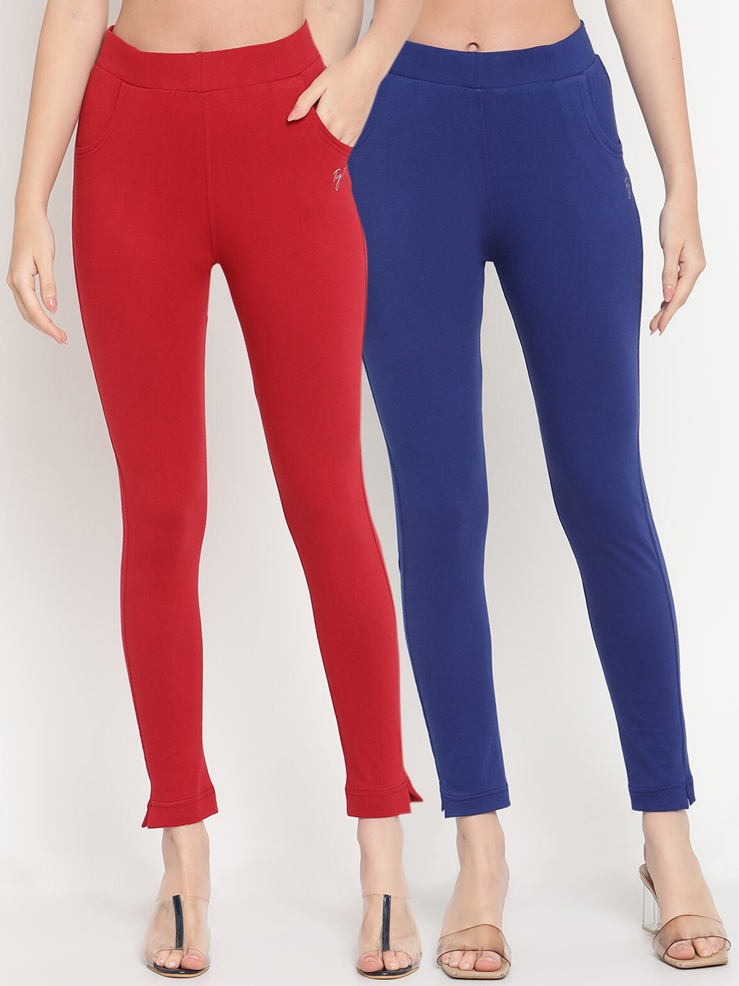 TAG 7 Women Pack of 2 Maroon & Blue Solid Kurti Pants