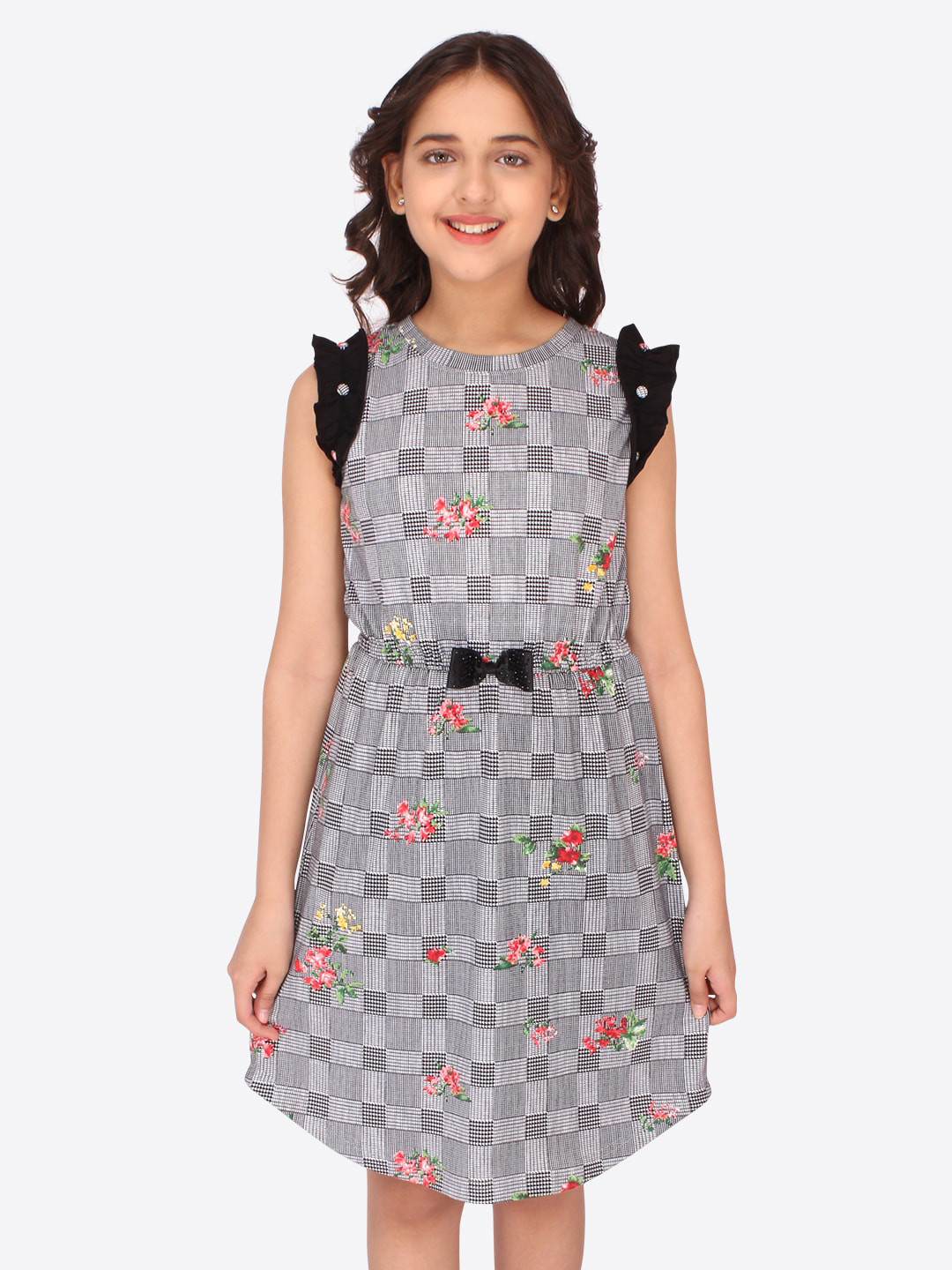 CUTECUMBER Girls Black Floral Printed Dress