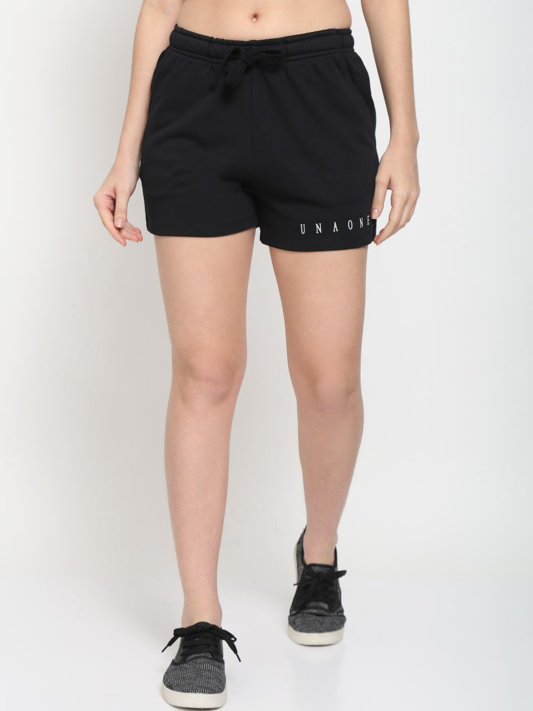 UnaOne Women Plus Size Black Cotton Outdoor Shorts
