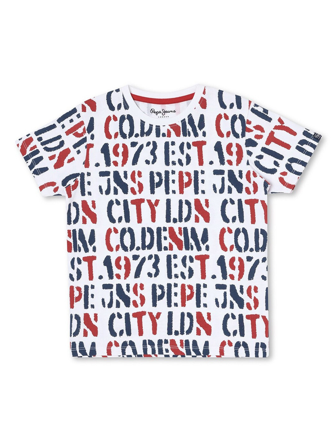 Pepe Jeans Boys White & Red Printed Cotton T-shirt