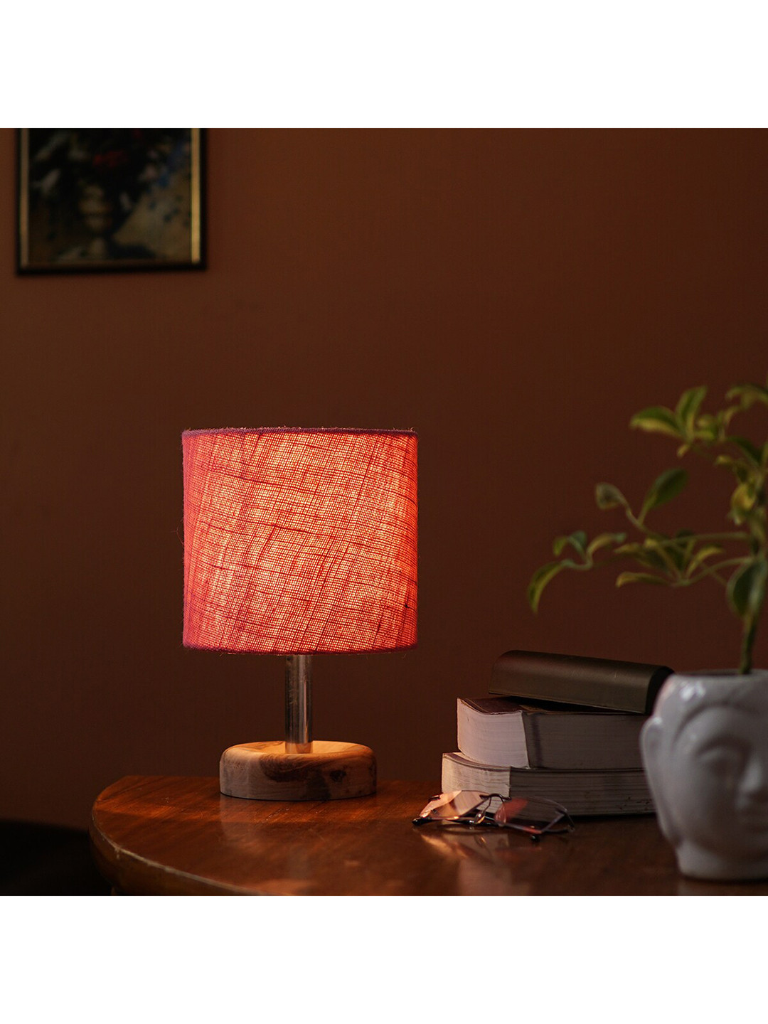 Pinecraft INTERNATIONAL Pink & Tan Brown Contemporary Edra Table Lamp with Shade