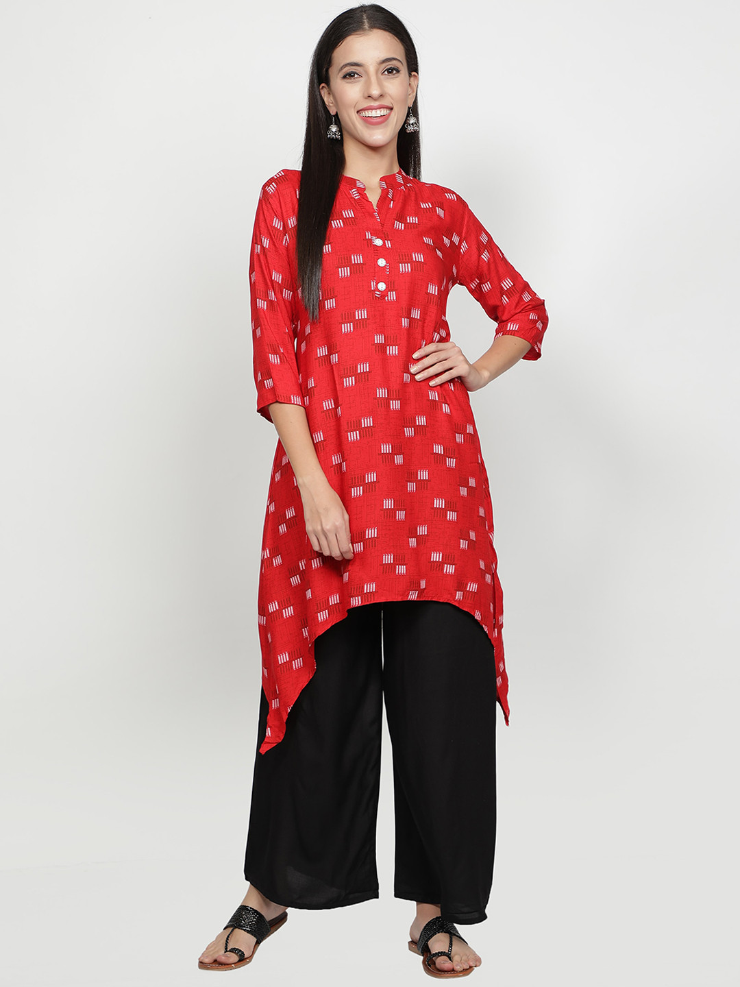 Fabclub Red Printed Kurta with Trousers