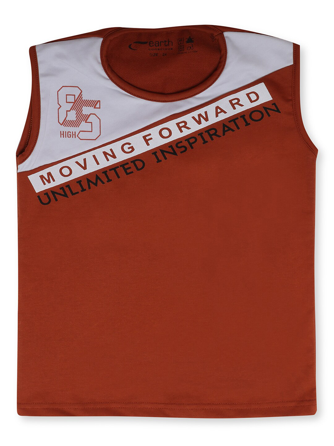 earth conscious Boys Rust Typography Printed T-shirt