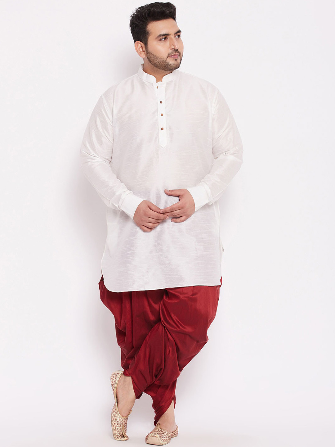 VASTRAMAY Men White Kurti with Dhoti Pants