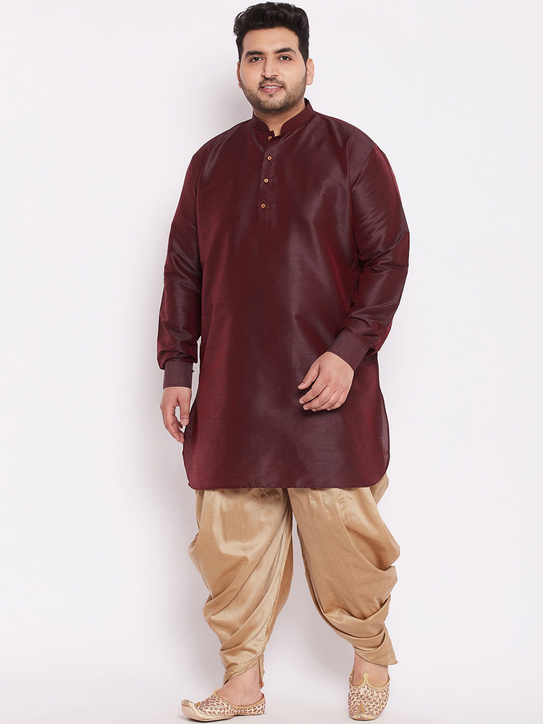 VASTRAMAY Men Burgundy Kurta with Dhoti Pants