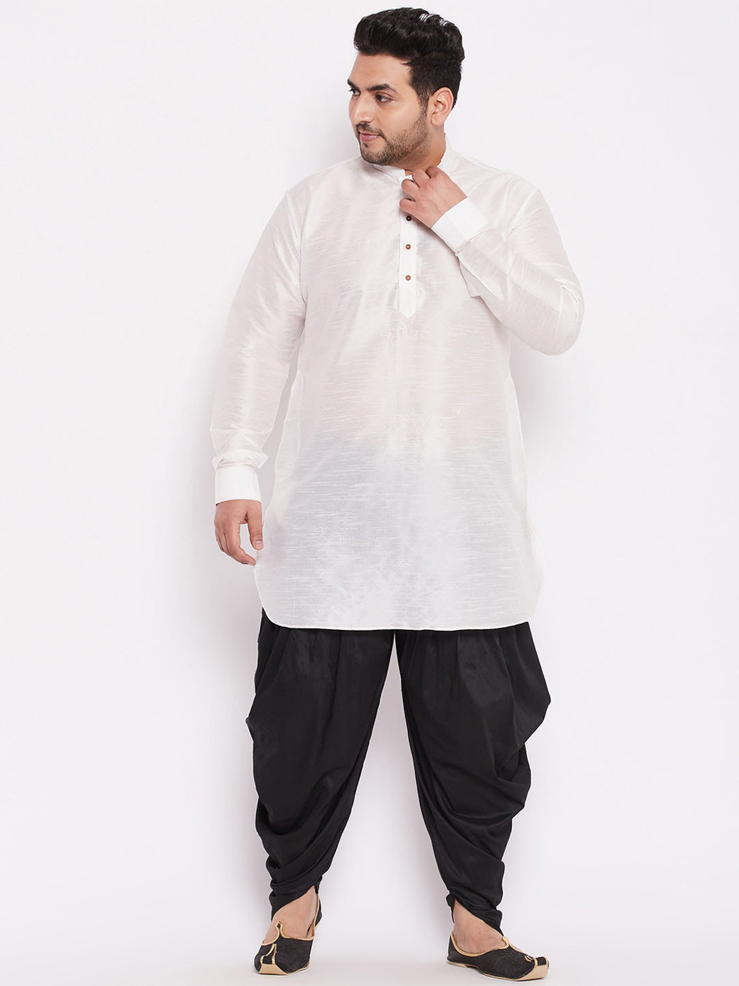 VASTRAMAY Men White & Black Kurta with Dhoti Pants