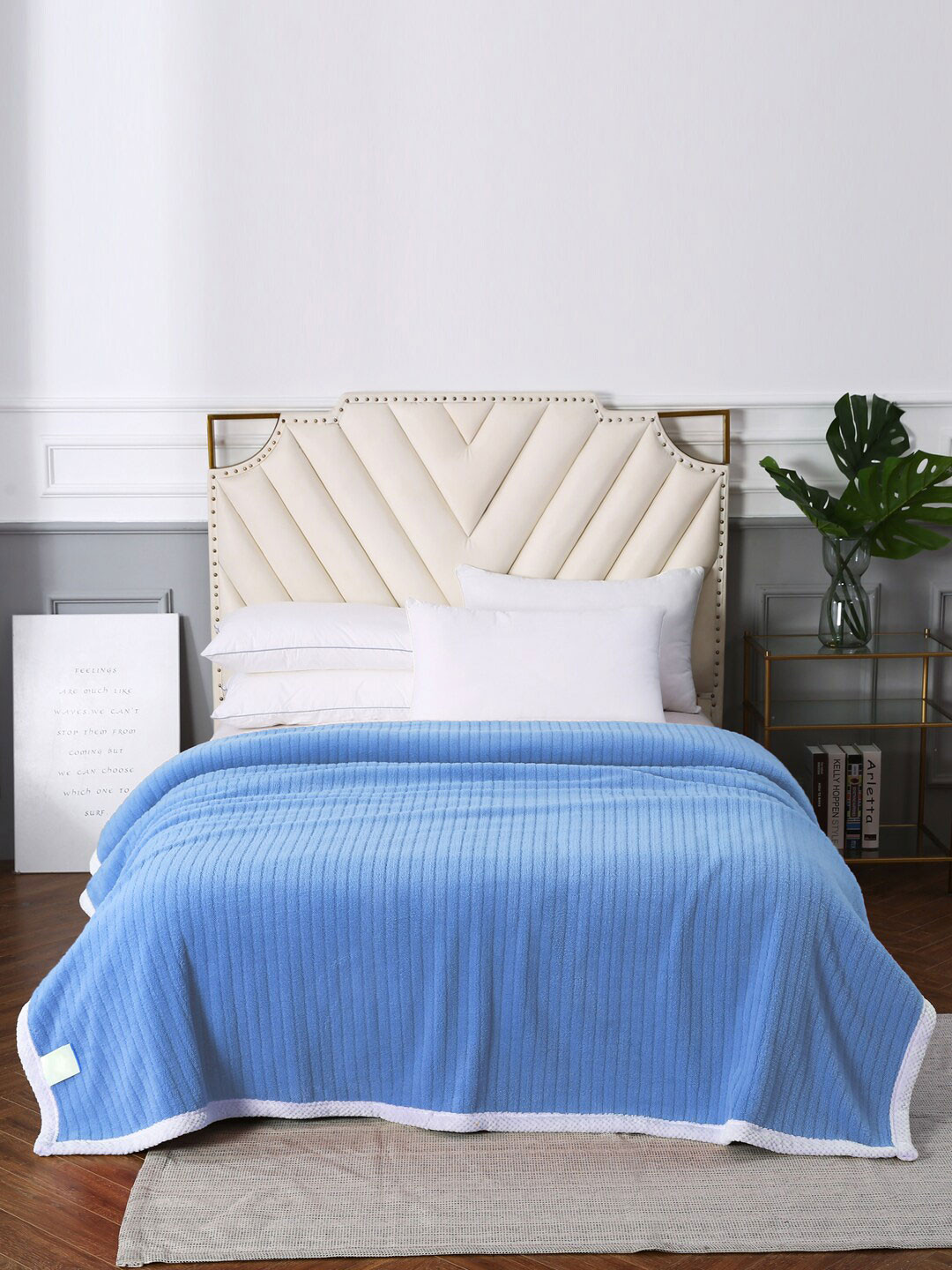 URBAN DREAM Blue Striped AC Room 210 GSM Double Bed Blanket