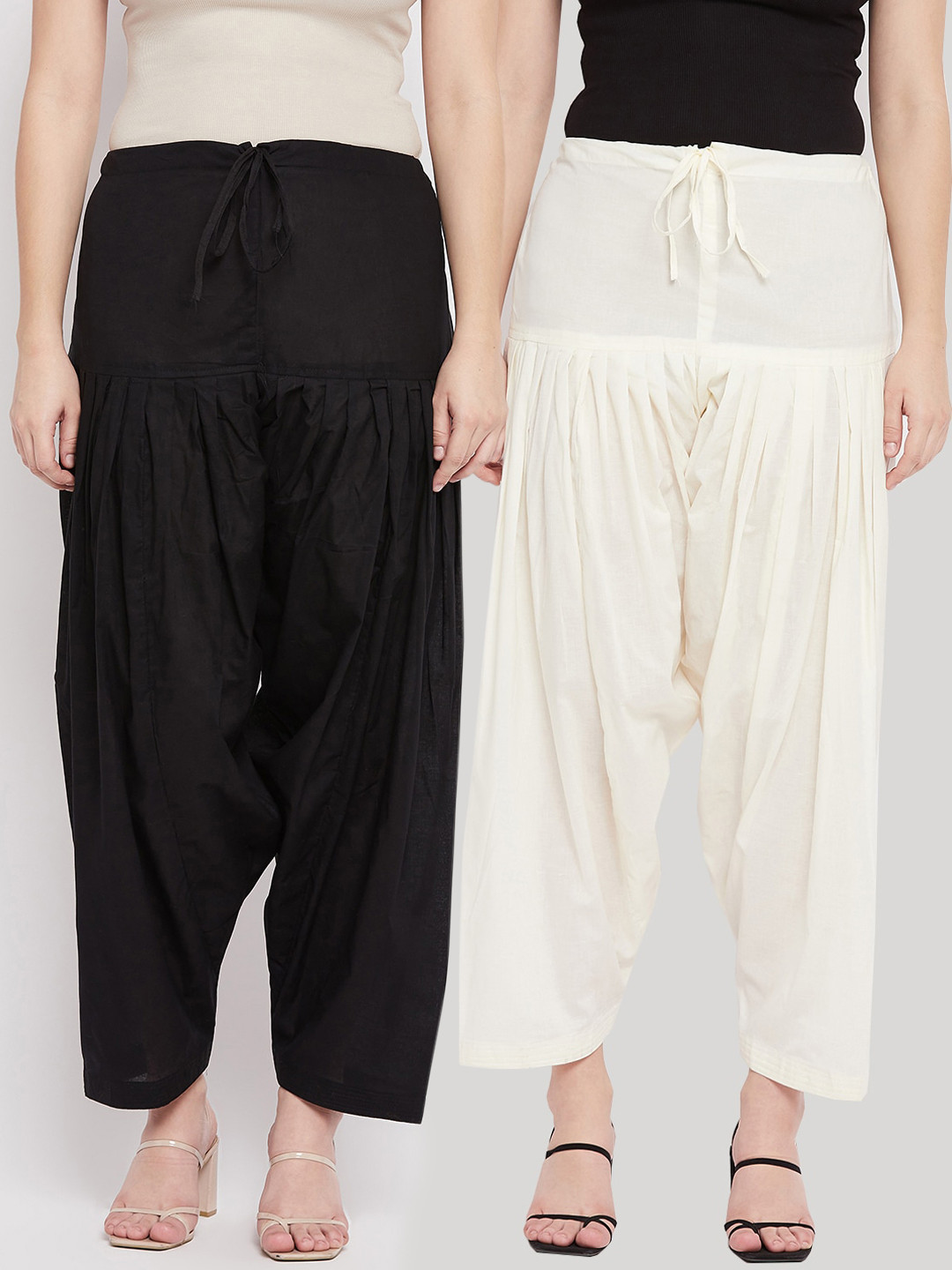 Clora Creation Women Pack Of 2 Black & Off White Solid Pure Cotton Salwars